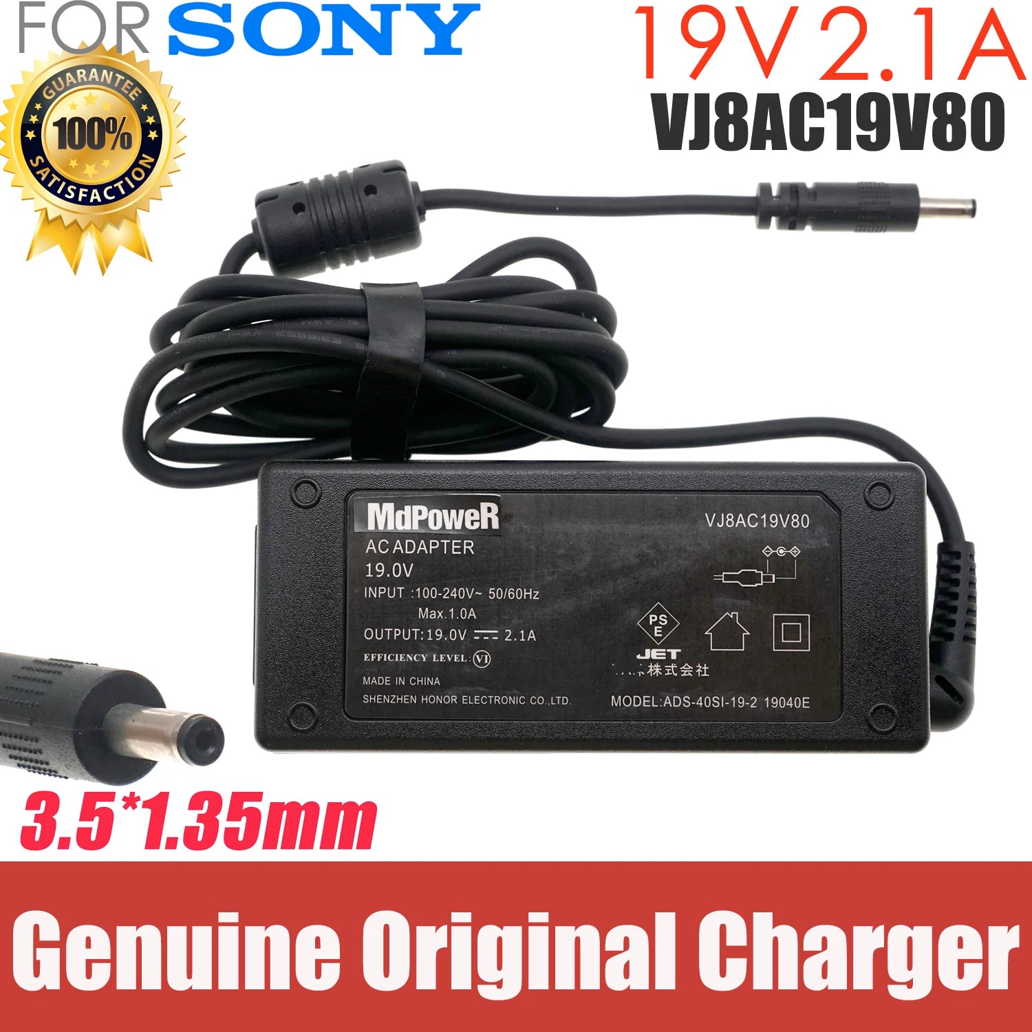 Genuine 19V 2.1A 3.5*1.35mm VJ8AC19V80 FOR Sony Vaio FL15 Laptop AC Adapter Charger ADS-40SI-19-2 19040E