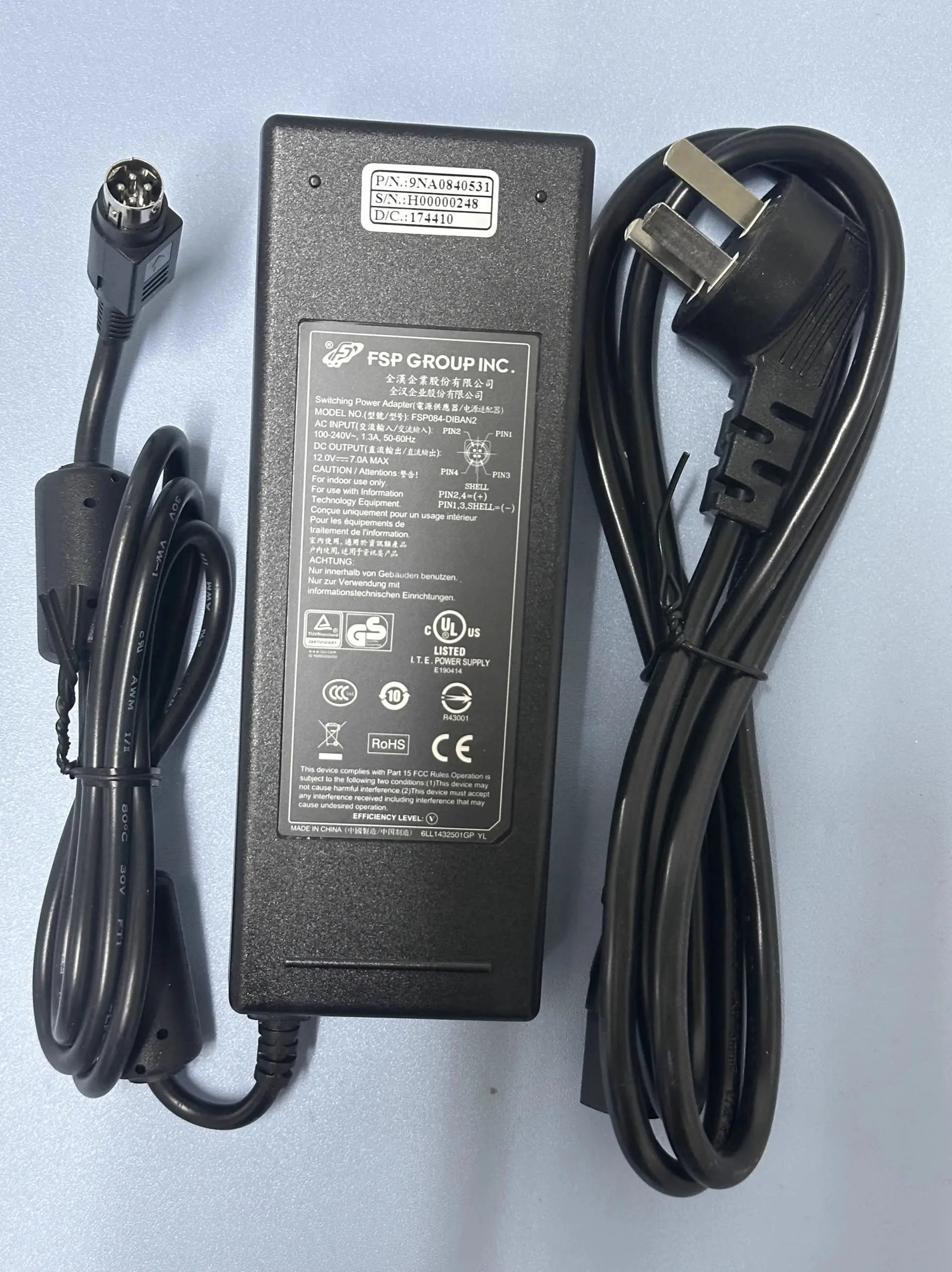 Original FSP FSP084-DMBA1 AC DC Adapter 12V 7A 4-PIN Din Charger 84W Power Supply