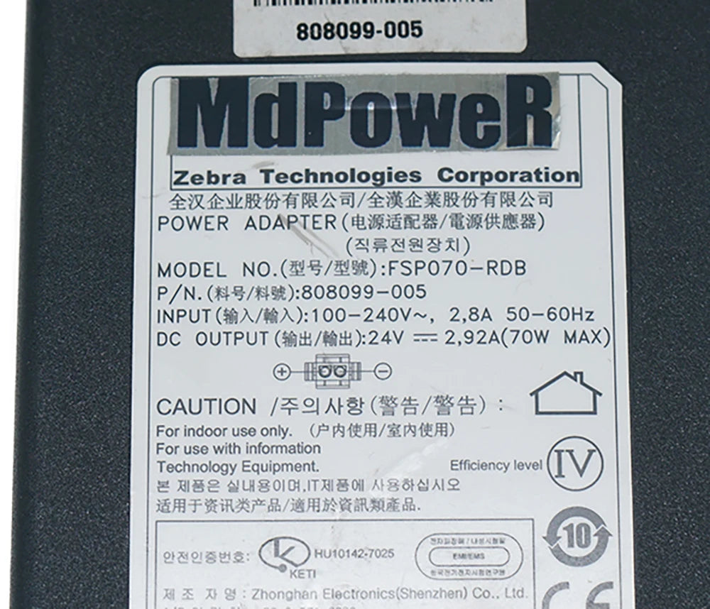 Genuine FSP070-RDB 808099-001 24V 2.92A AC DC Adapter Charger for Zebra Printer Scanner Power Supply  FSP FSP070-RDBM 9NA0700700