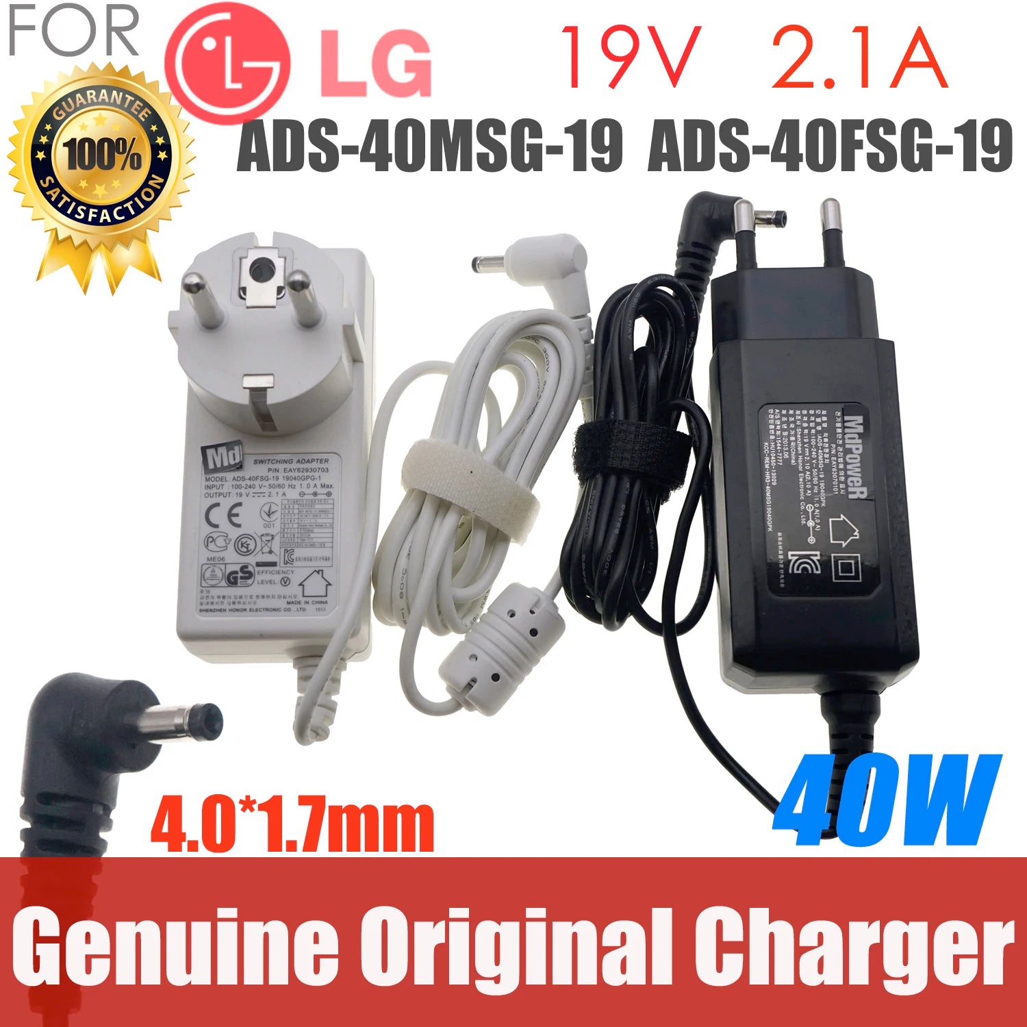 Original 19V 2.1A 40W 4.0*1.7mm Switching AC Adapter Charger For LG 4U5315U480 ADS-40MSG-19 EAY63070101 Power Supply