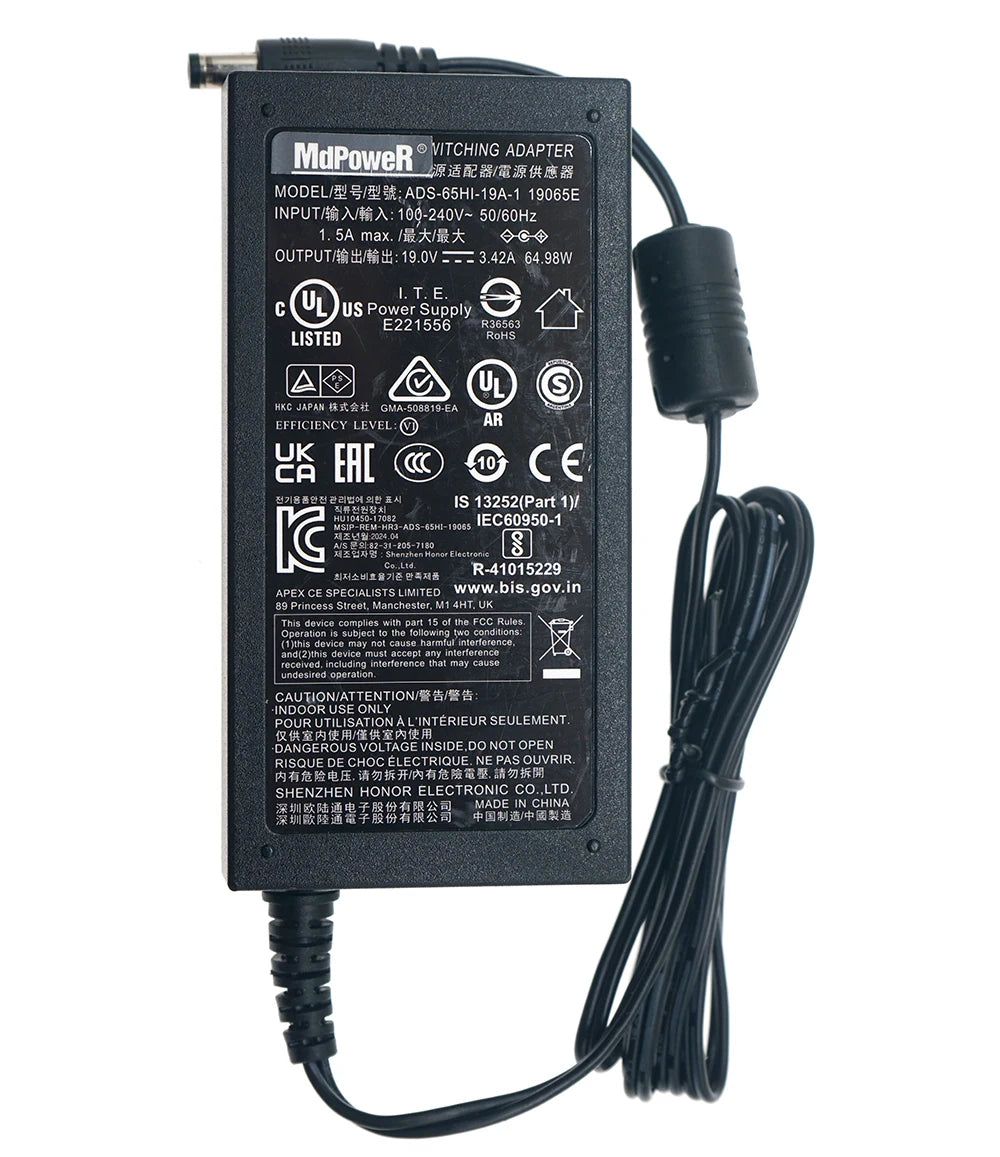 Genuine HONOTO AC/DC Adapter Charger ADS-65HI-19A-1 19065E 19V 3.42A 65W Laptop Switching Power Supply