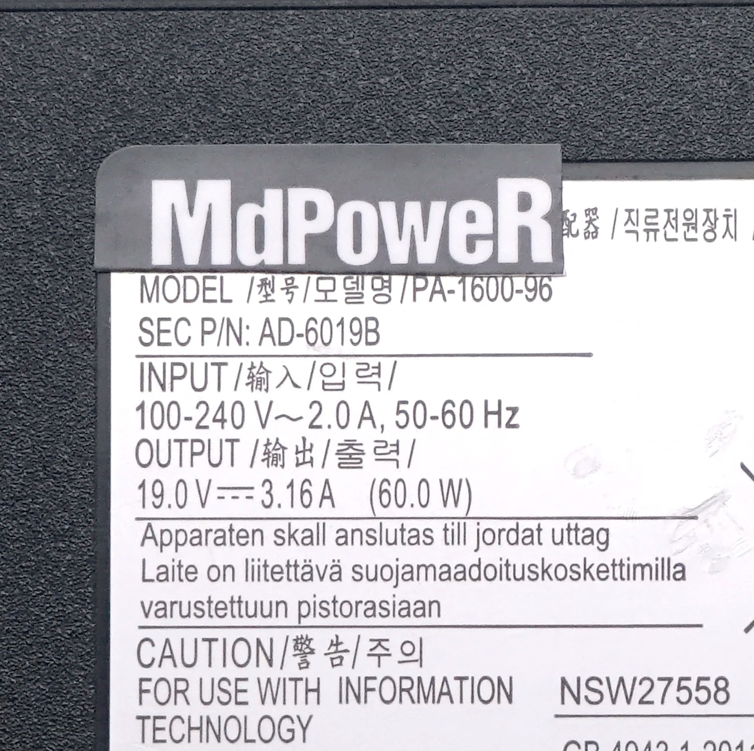 Original 19V 3.16A AD-6019B PA-1600-96 AC Adapter Power charger For Samsung R423 RV411 RF411 RV515 R540 R510 R522 R530 AD-6019R