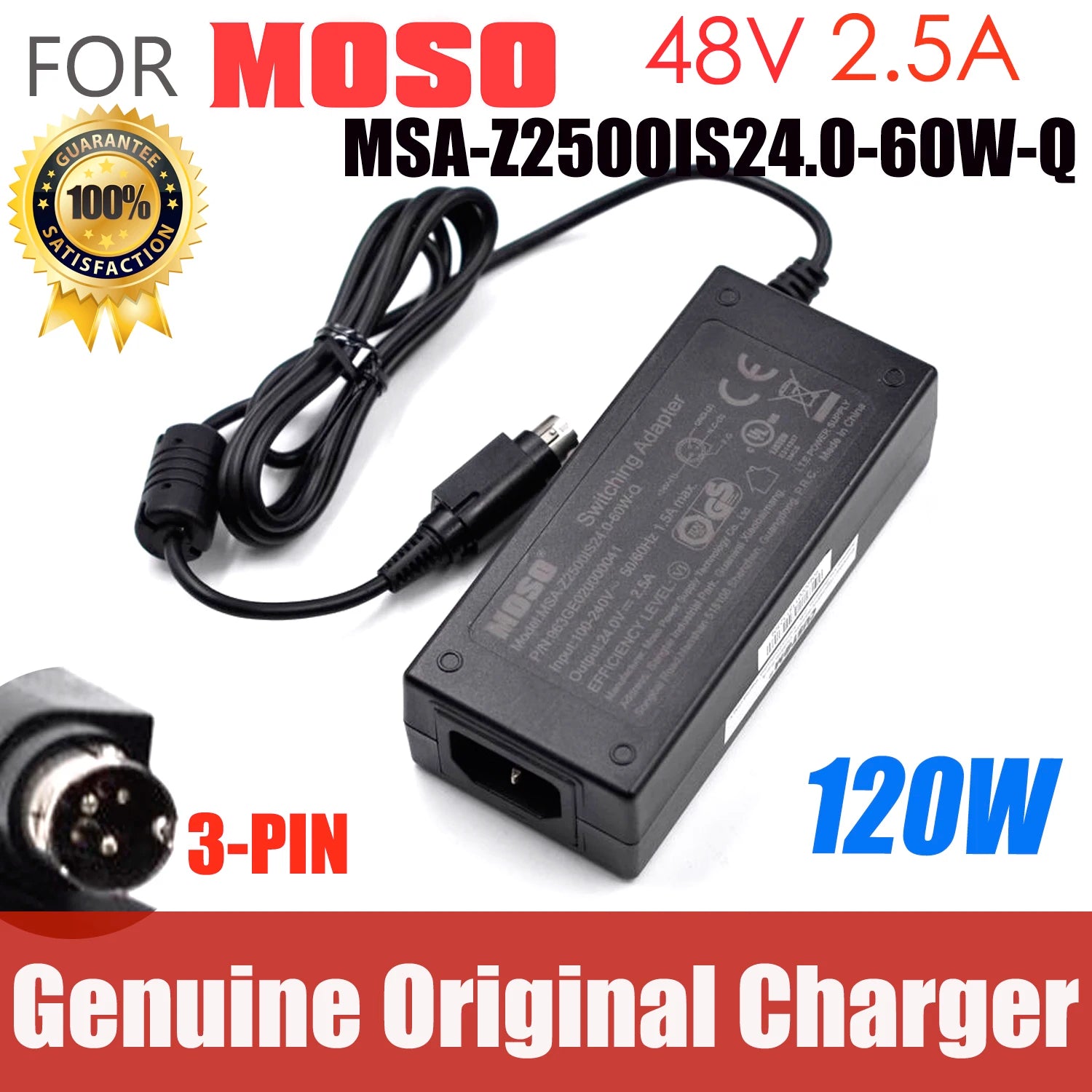 Genuine MOSO MSA-Z2500IS24.0-60W-Q Power Supply AC Adapter 24V 2.5A 60W 3-PIN Plug Printer Power Charger