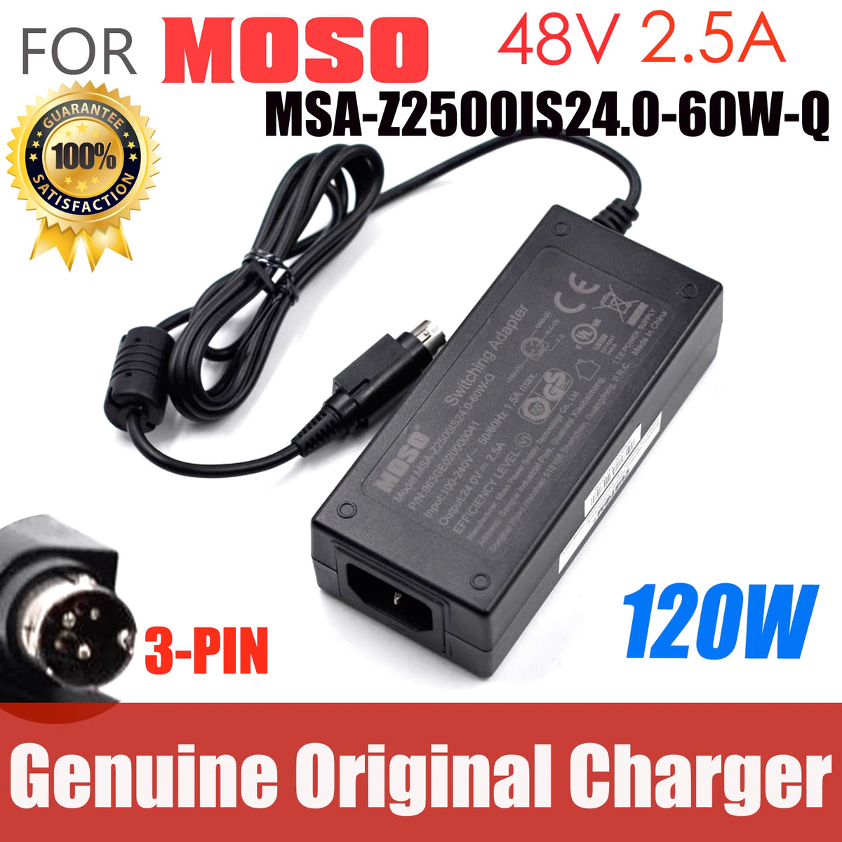 Genuine MOSO MSA-Z2500IS24.0-60W-Q Power Supply AC Adapter 24V 2.5A 60W 3-PIN Plug Printer Power Charger
