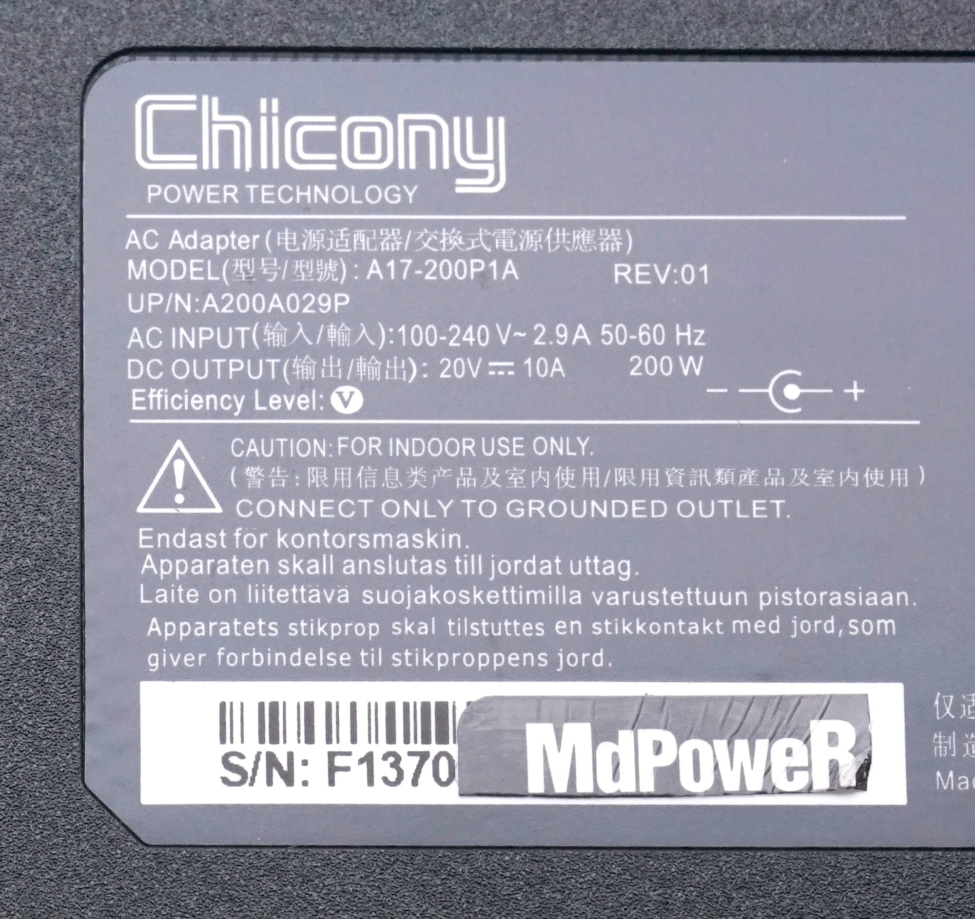 For Chicony 20V 10A 200W A15-200P1A A21-200P2B A200A022P Laptop AC Adapter for MSI KATANA 15 B12VEK B12VFK B12VGK B13VEK Charger