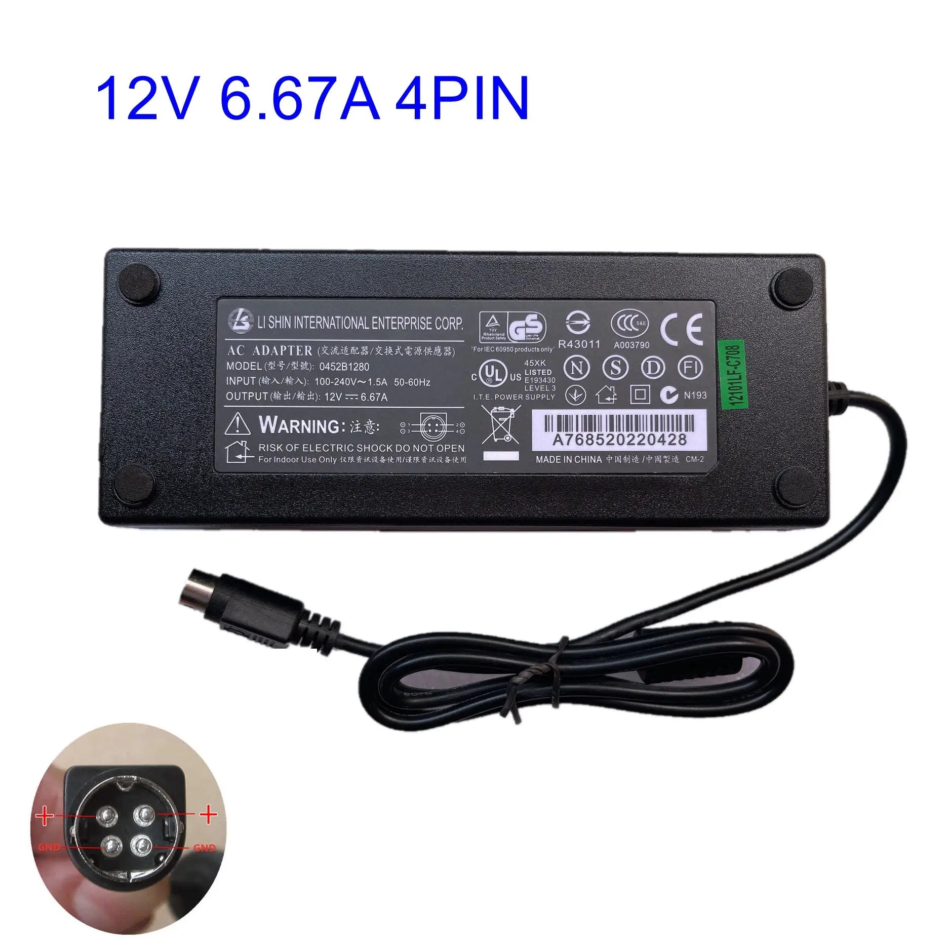 Genuine LI SHIN 12V 6.67A 80W AC Adapter For ASUS PW201 CINTIQ UX21 Monitor Power Supply LSE111C1280 0227B12100 0219B1280