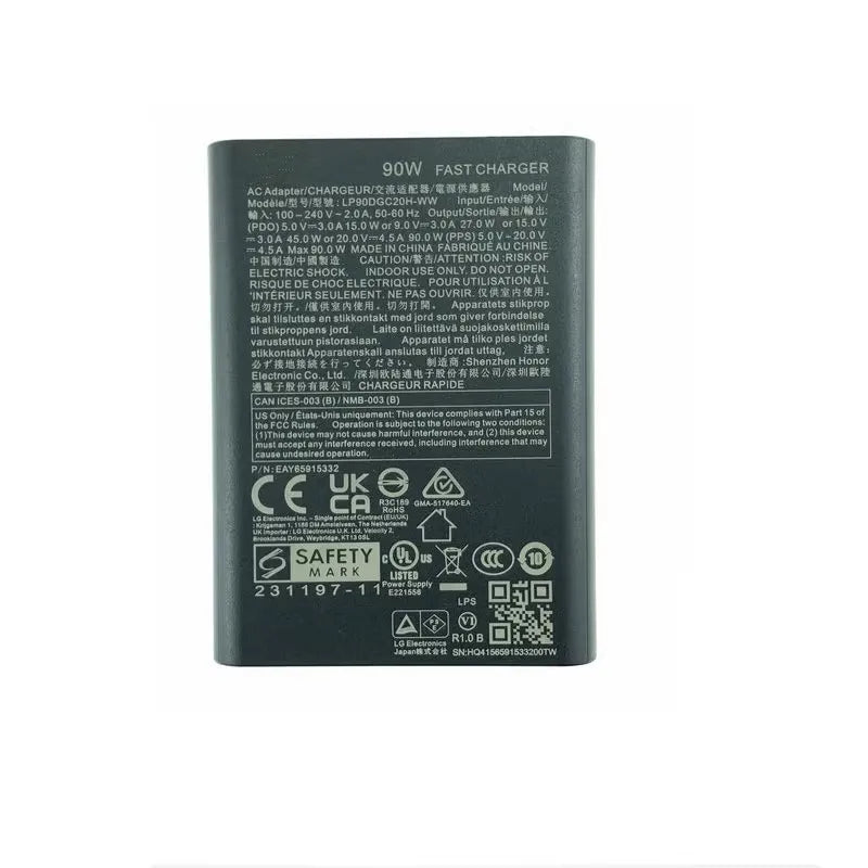 Original LP90DGC20H-WW AC Adapter 90W 20V 4.5A Fast Charger for LG gram Pro 16Z90SP Power Supply Genuine