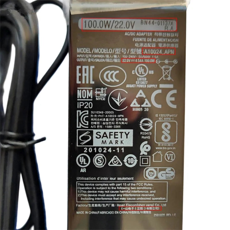 Original A10024_EPN 22V 4.54A 100W AC Adapter Charger For SAMSUNG LS34E790 S34E790C C27G75TQSC Monitor Power Supply A10024S_EPN