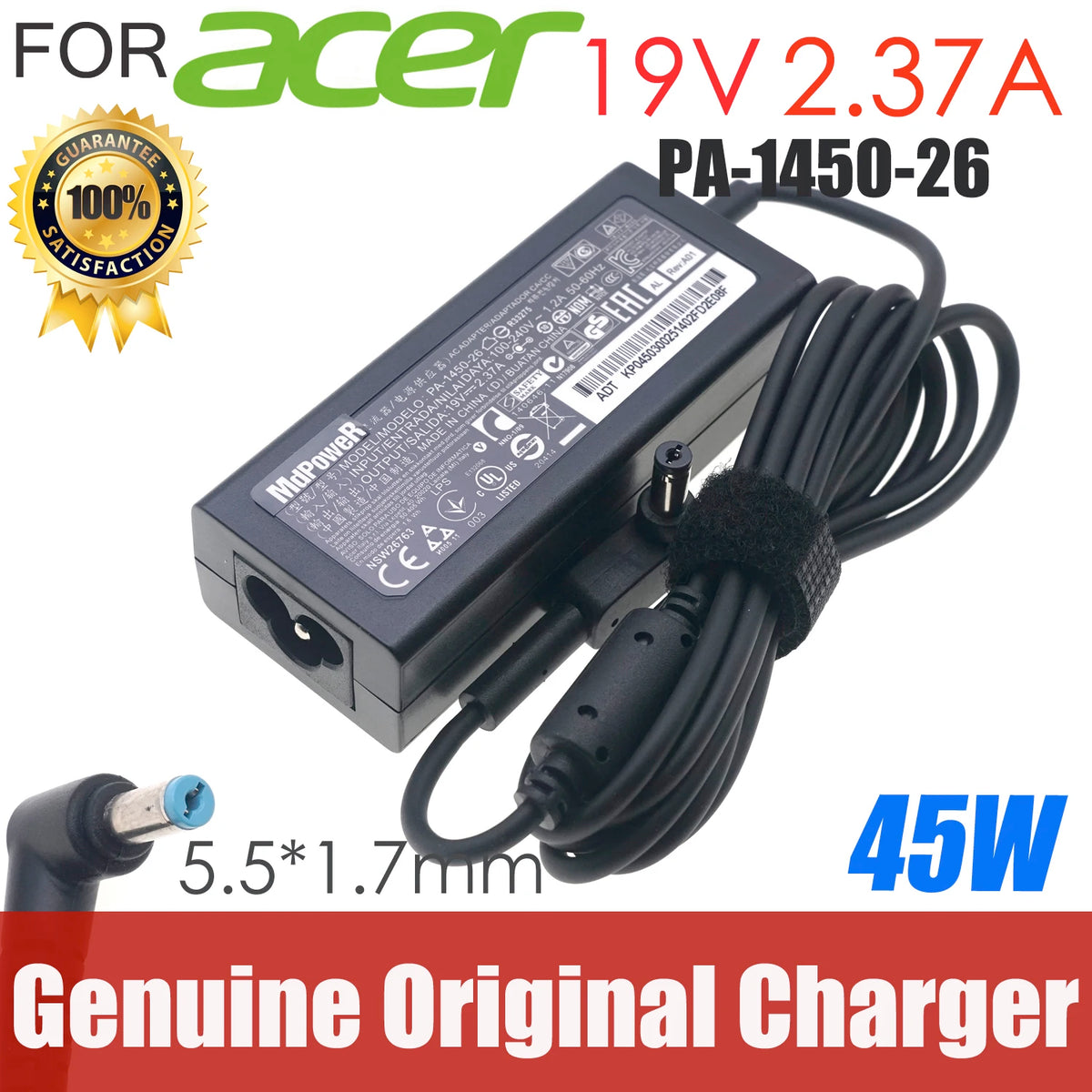 Original OEM LITEON PA-1450-26 19V 2.37A 45W 5.5x1.7mm AC Power Adapter For ACER Laptop Power Supply Charger
