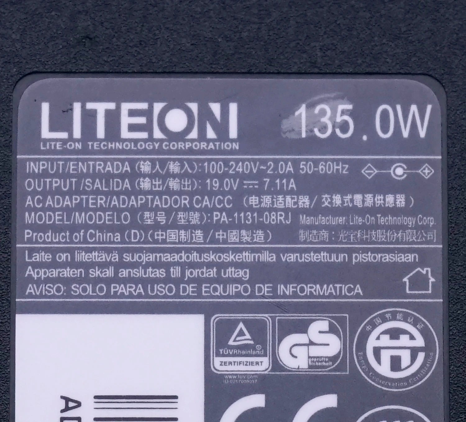 Original LITEON PA-1131-08RJ 19V 7.11A 135W AC Adapter Laptop Power Supply Charger 5.5*2.5mm Genuine