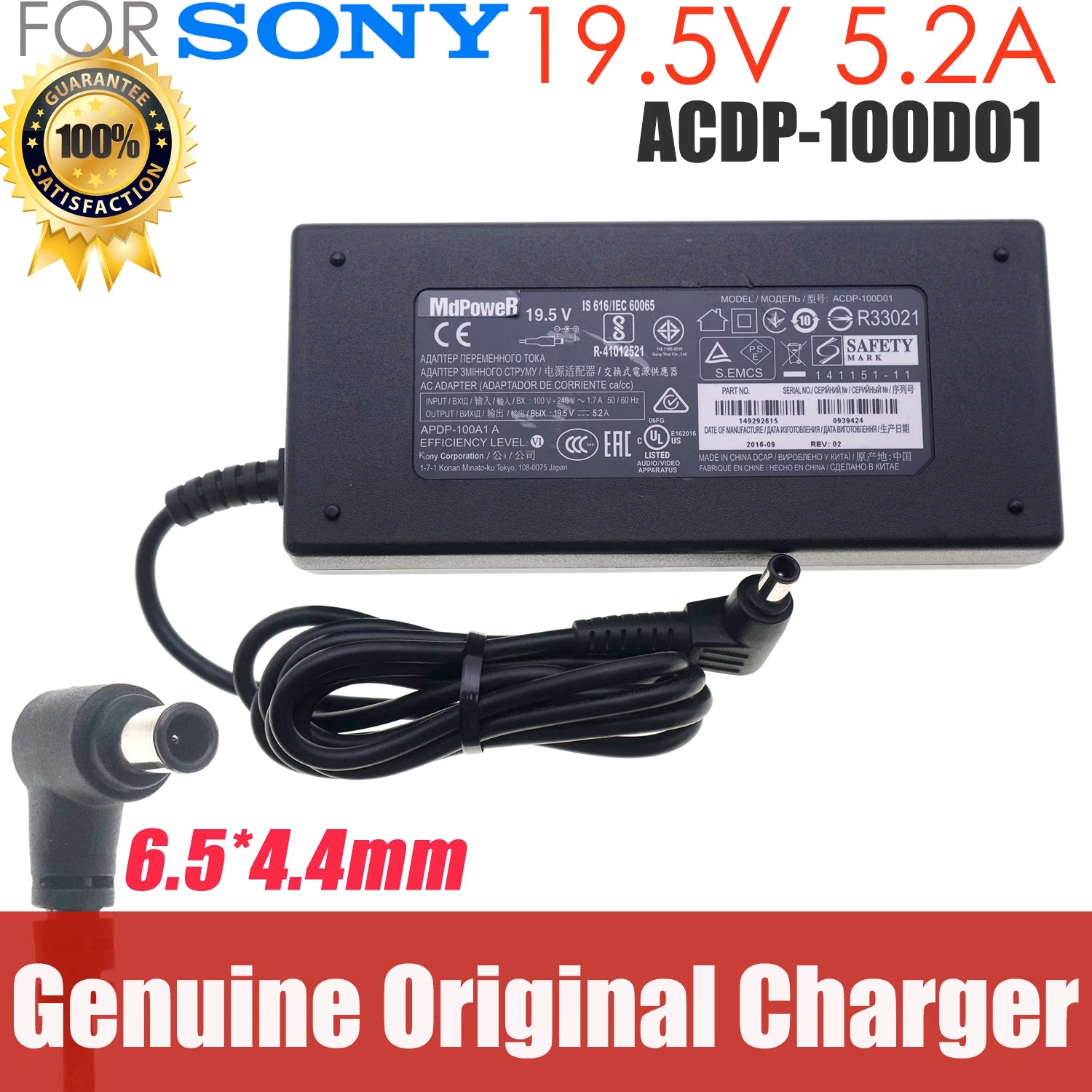 19.5V 5.2A 100W 6.5*4.4mm AC Power Adapter ACDP-100D01 For SONY KDL 43W800C TV KDL-55W-800B KDL-43W755C KDL42W829B Power Supply