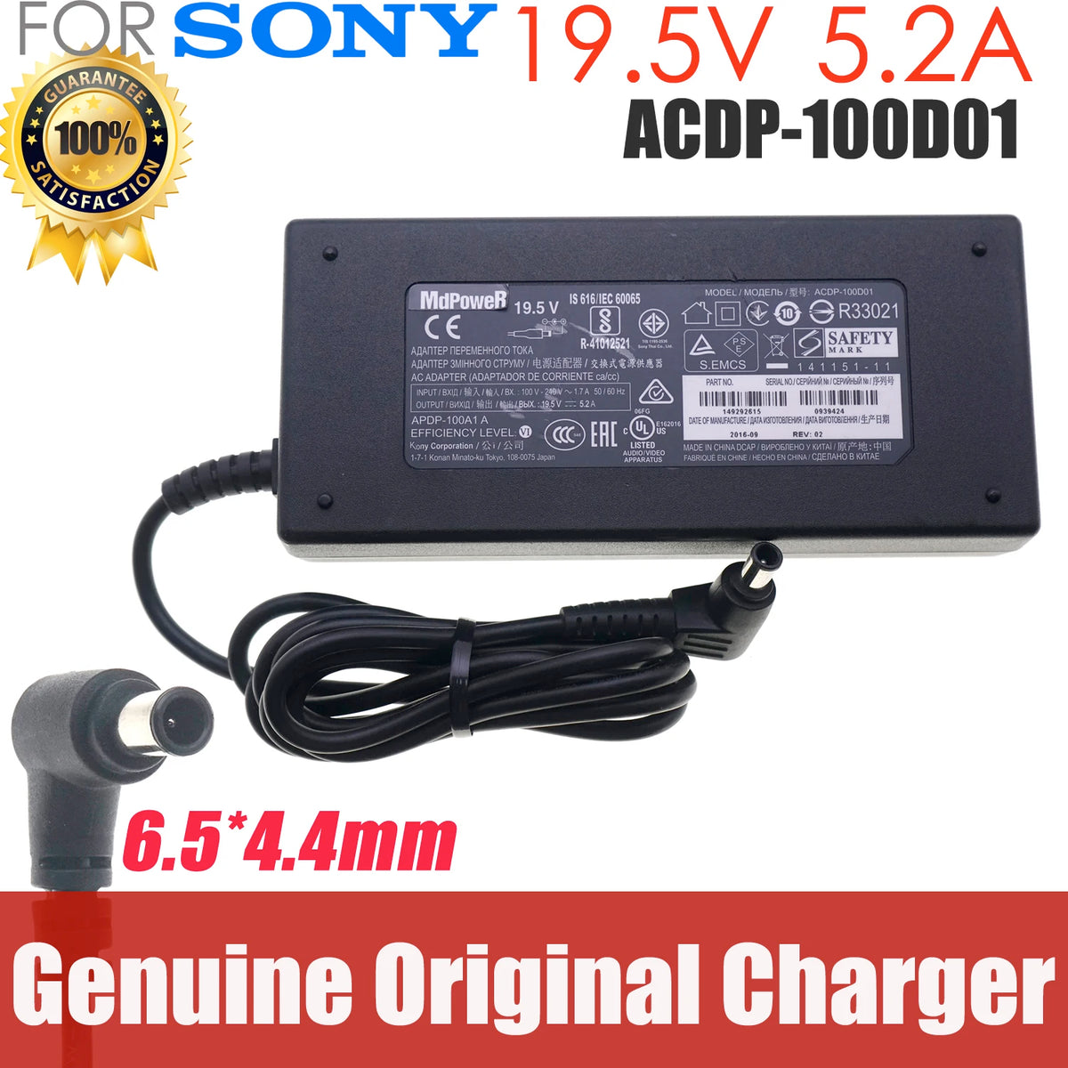 19.5V 5.2A 100W 6.5*4.4mm AC Power Adapter ACDP-100D01 For SONY KDL 43W800C TV KDL-55W-800B KDL-43W755C KDL42W829B Power Supply