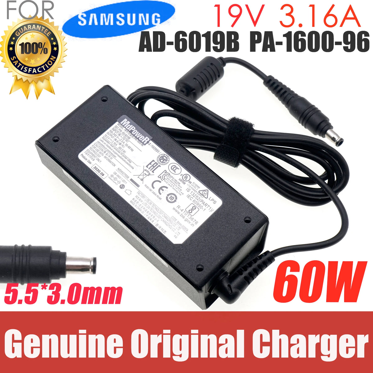 Original 19V 3.16A AD-6019B PA-1600-96 AC Adapter Power charger For Samsung R423 RV411 RF411 RV515 R540 R510 R522 R530 AD-6019R