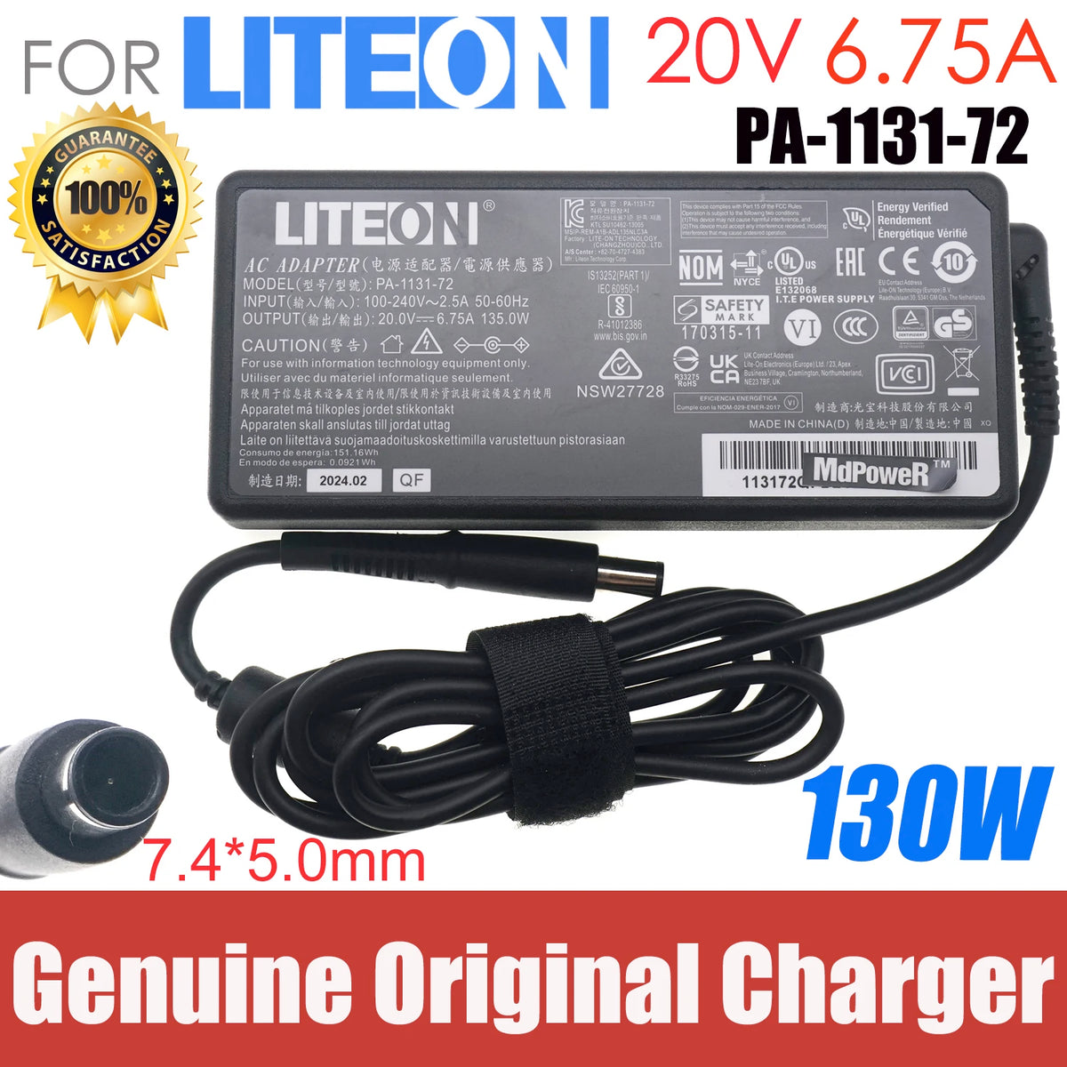 PA-1131-72 PA-1131-76 Original AC Adapter LITEON 20V 6.75A 135W Charger 7.4x5.0mm  Laptop Power Supply