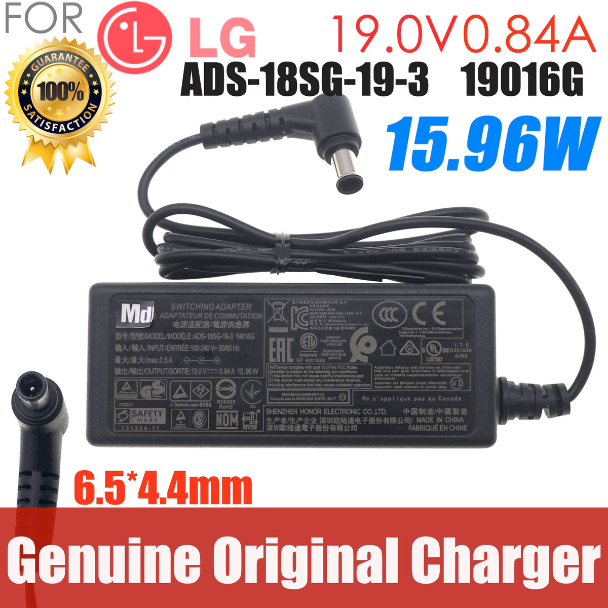 Original AC DC Switching Adapter 19V 0.84A For LG 20M35ASA 20M38H 22M38D LED LCD TV Monitor Power Supply ADS-18FSG-19 19016GPB