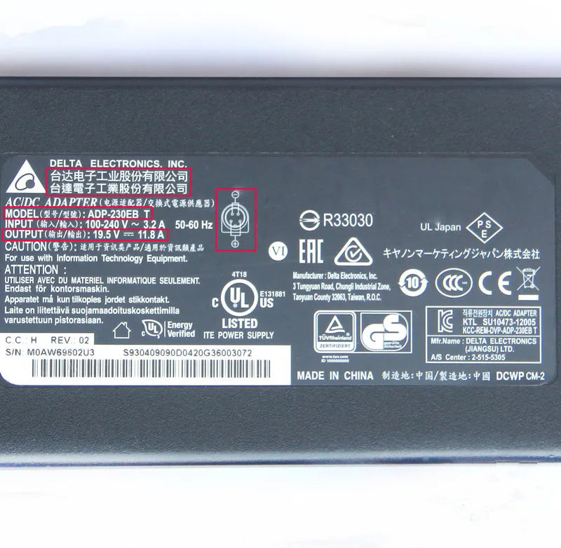 Genuine DELTA ADP-230EB T 19.5V 11.8A 230W AC/DC Adapter Charger A12-230P1A For MSI GT62VR 7RE-417CN CLEVO D700T NP9752 P750ZM