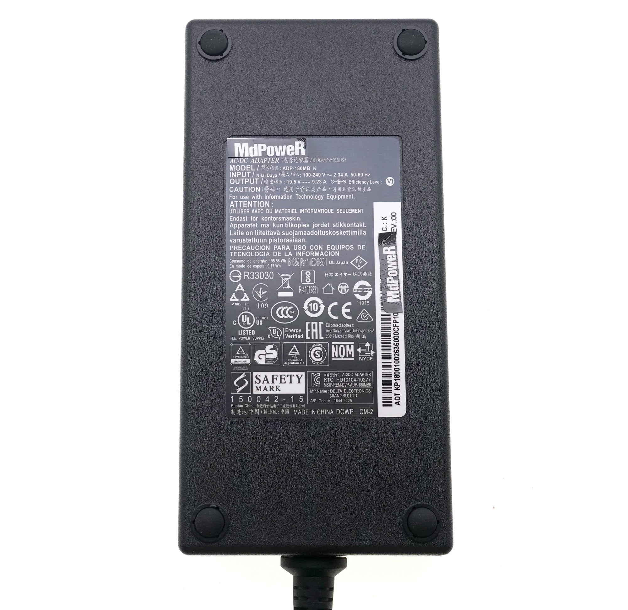Original Delta 19.5V 9.23A 180W 5.5*1.7mm AC Adapter ADP-180TB F For Acer Predator Triton 500 PT515-51 PT515-51-7746 Genuine