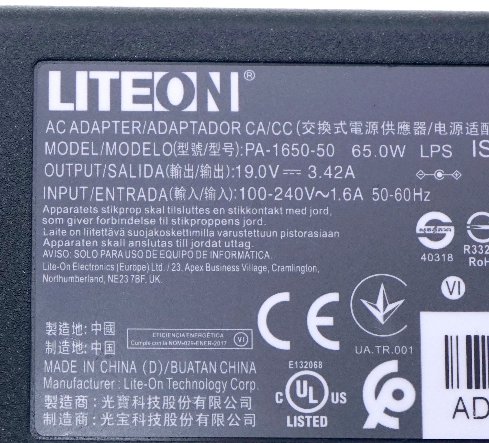 Genuine Liteon PA-1650-50 65W 19V 3.42A 7.4*5.0mm AC Adapter Charger Power Supply HKA06519034-6J