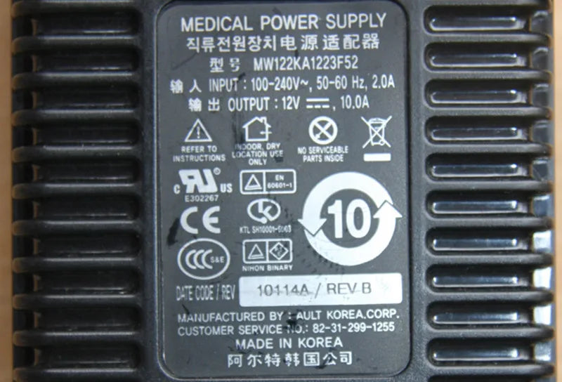 Used Genuine MW122KA1223F52 12V 10A 120W 8PIN AULT Medical Power Supply For Mindray M5 M7 AC Adapter Charger