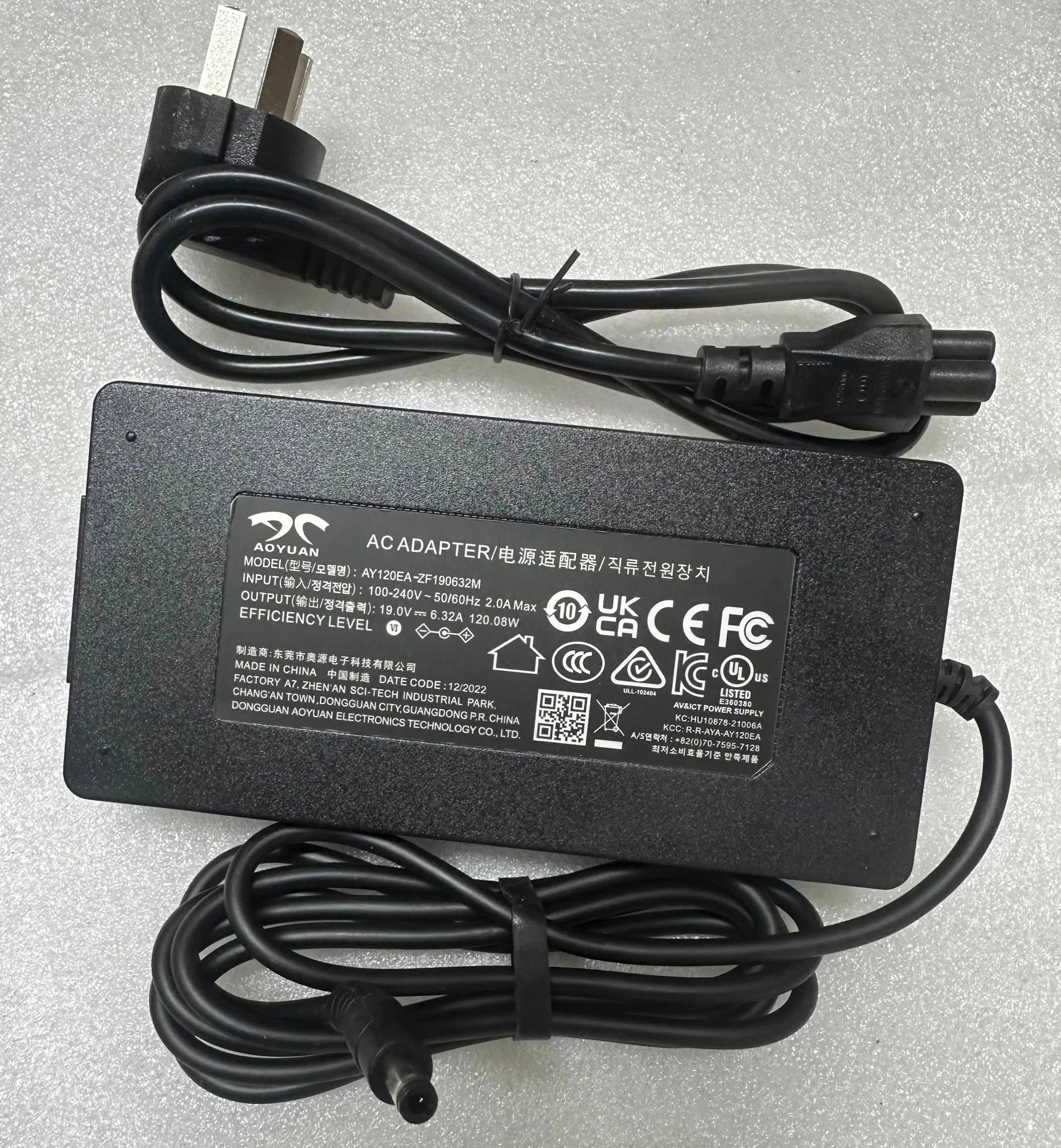 Genuine AOYUAN AY120EA-ZF190632M 19V 6.32A 120.08W 120W AC Adapter Charger 5.5x2.5mm For Laptop Power Supply