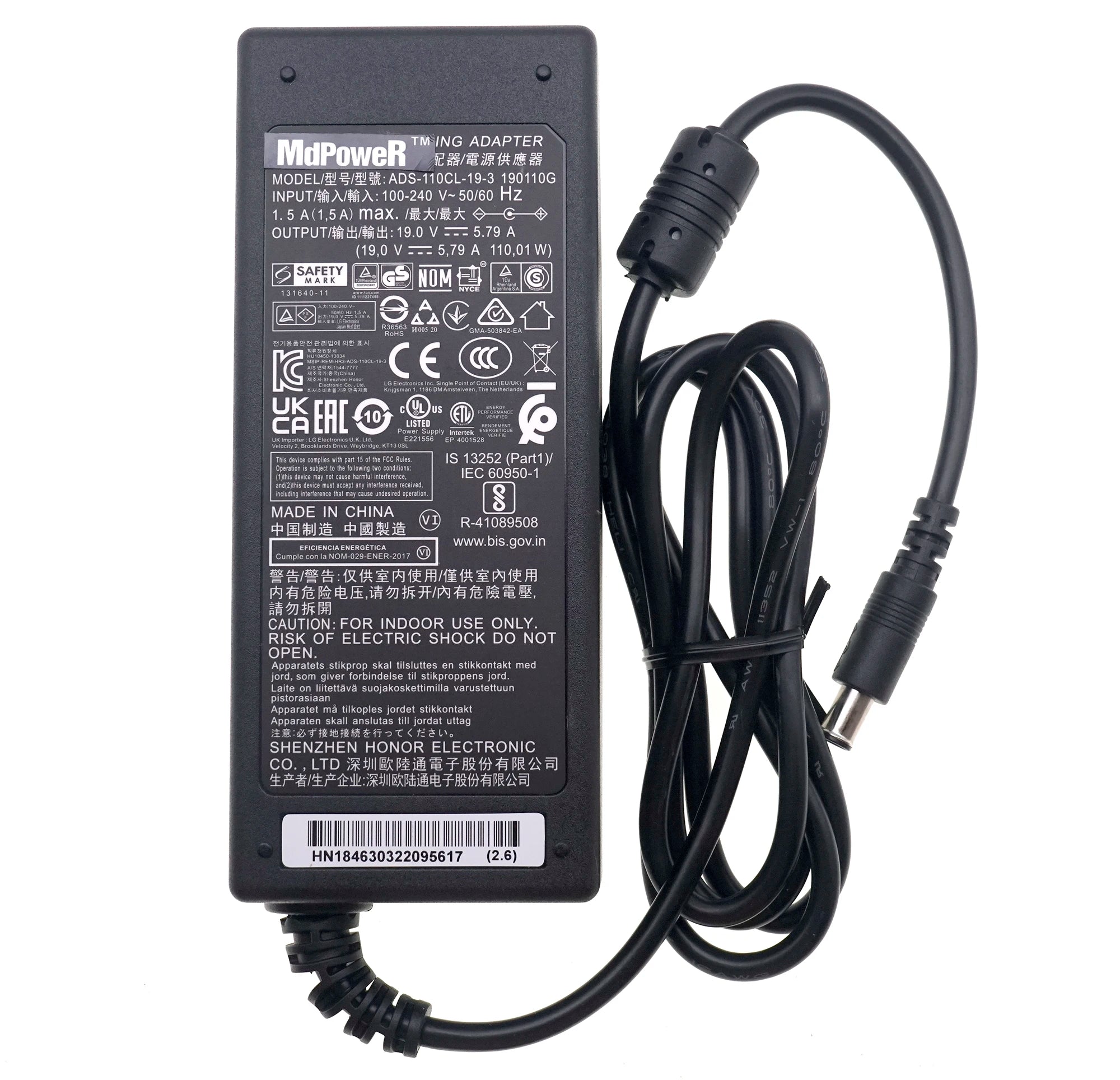 Genuine ADS-120QL-19A-3 190110E 19V 5.79A Switching AC DC Adapter Charger 110W For LG Projector BFP100-27 34UC98 34UM67 PF1500G