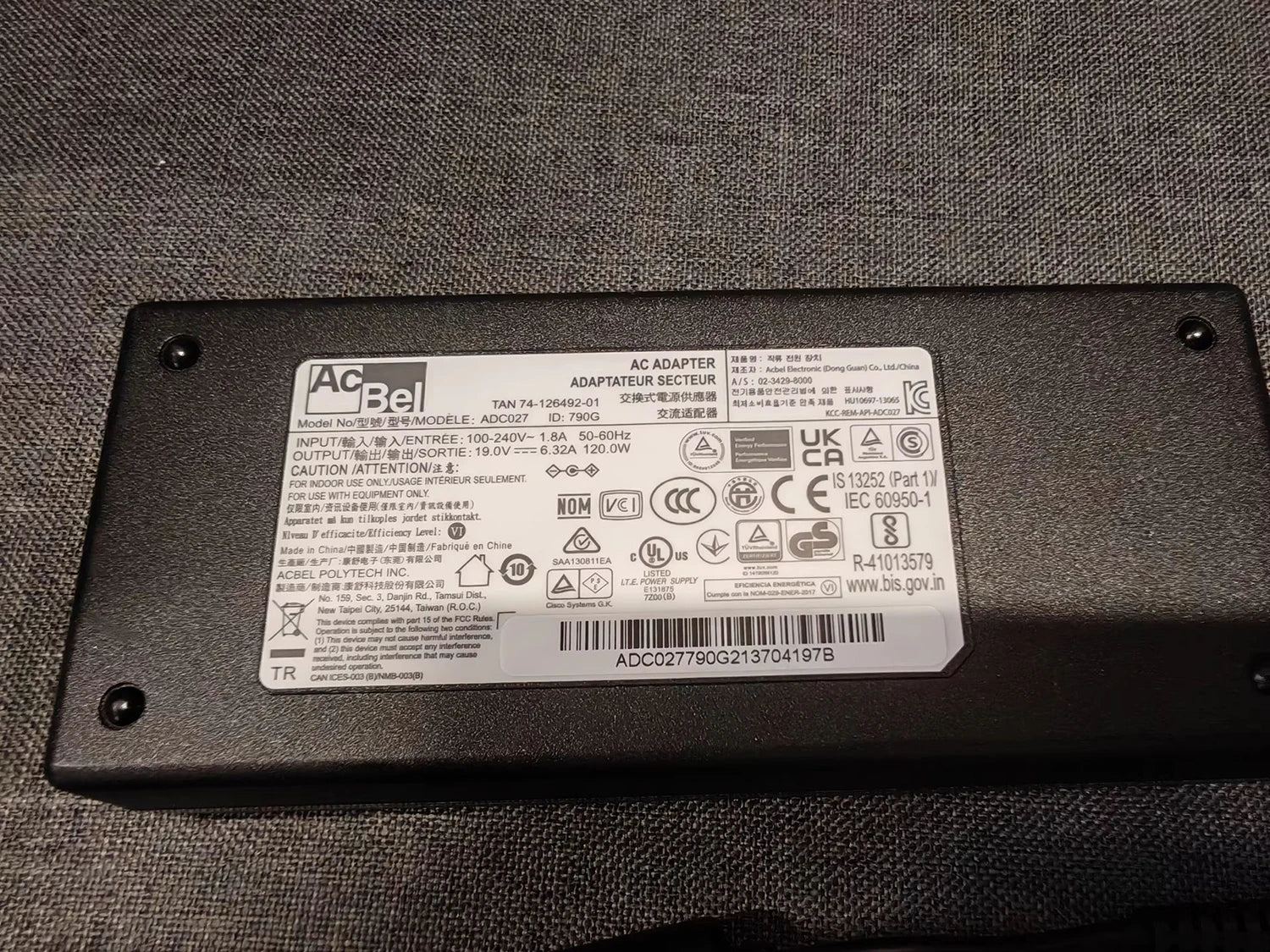 Genuine ADC027 AcBel 19V 6.32A 120W AC Adapter Charger For Laptop Power Supply