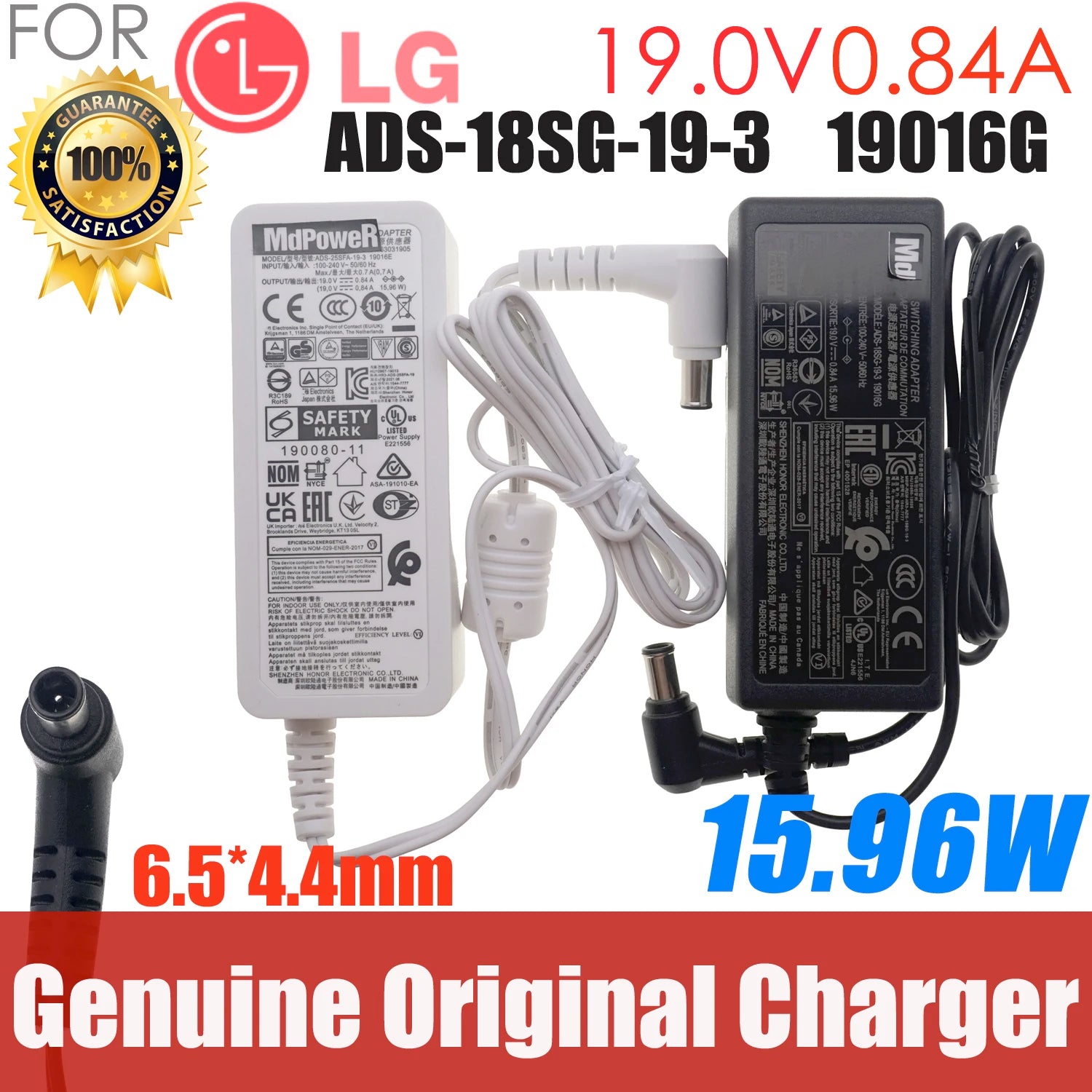 Original For LG 19V 0.84A ADS-18SG-19-3 AC DC Switching Adapter Power Charger ADS-25SFA-19-3 DA-18C19ADS-18SG-19 6.5mm x 4.5mm