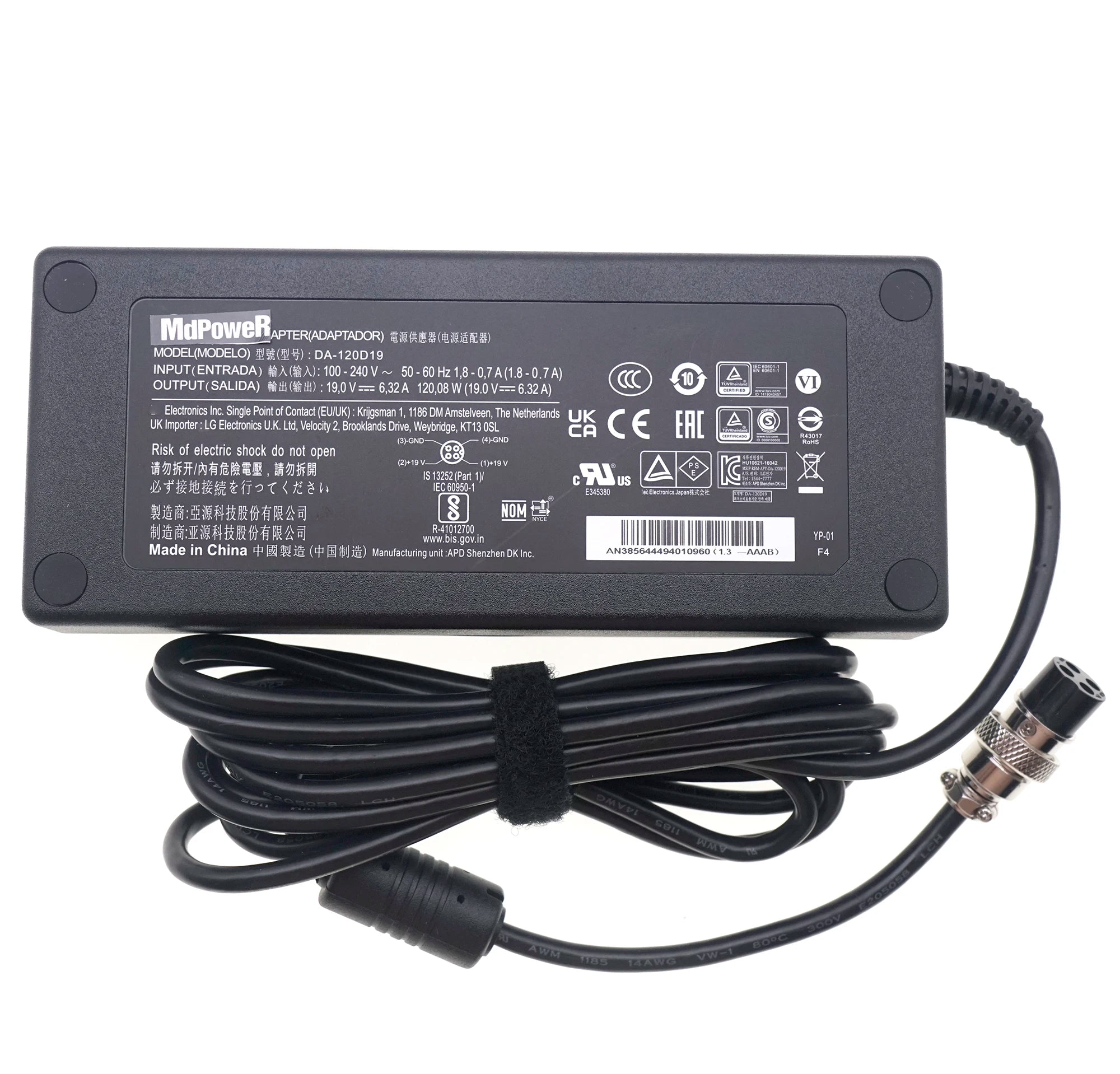 Original 19V 6.32A FOR LG AC/DC Adapter 27HJ713S-W DA-120D19 27'' 32HL710S-W 31.5" 4K IPS UHD Surgical Medical Grade Monitor