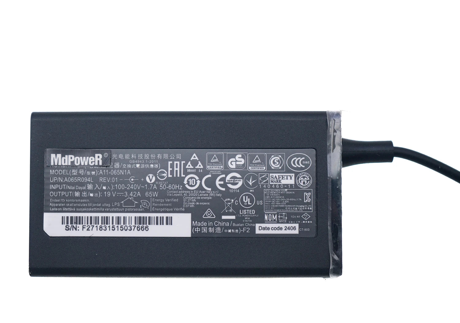 Orginal Laptop Power Charger for Acer Aspire 3 A315-22 S7 S5 P3 Ultrabooks/W700 AC Adapter 19V 3.42A 3.0*1.0mm 65W (PA-1650-80)