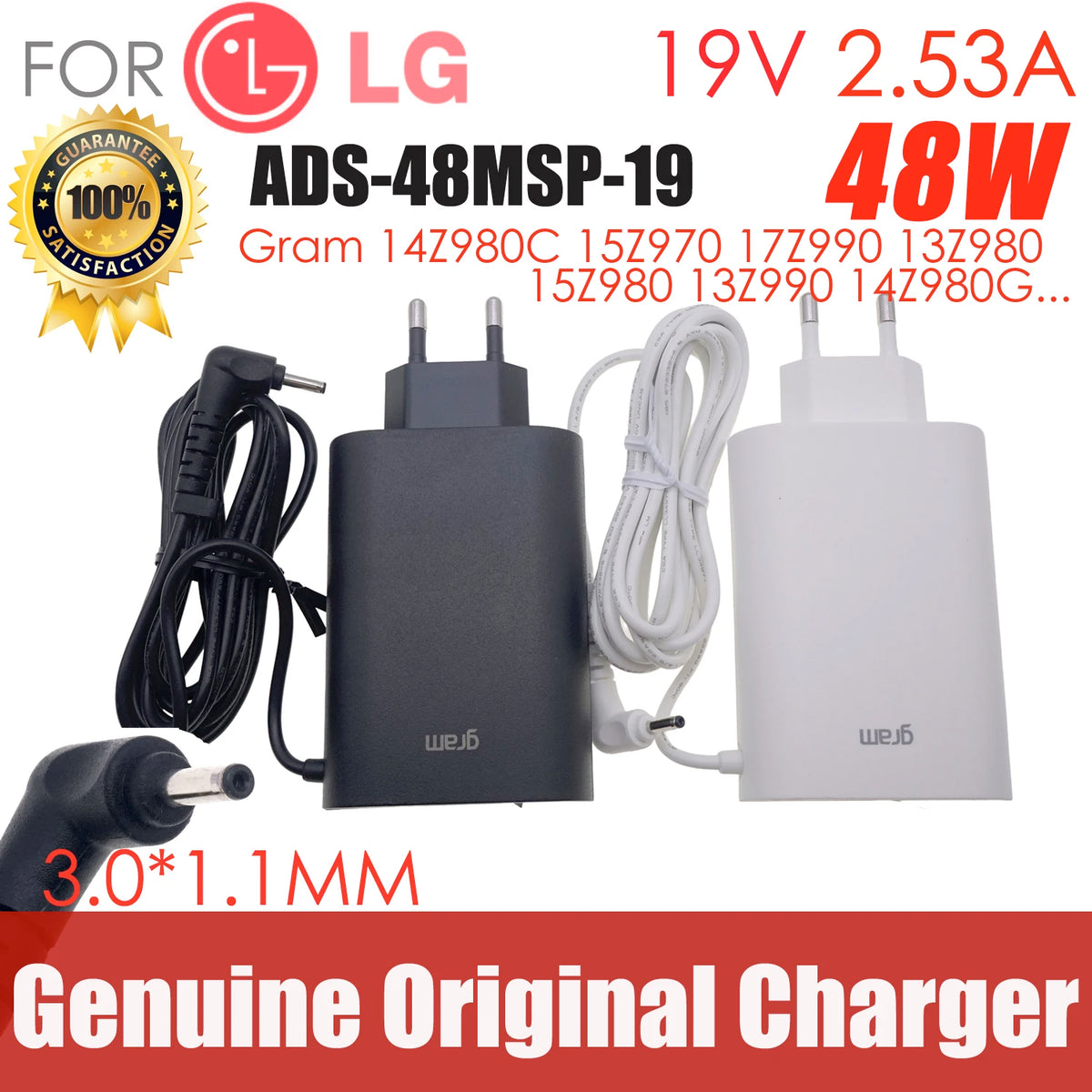 Original AC Adapter Charger For LG 19V 2.53A WA-48B19FS PA-1650-43 DA-48F19 ADS-48MSP-19 Gram 14Z980 15Z970 13Z990 Ultrabook