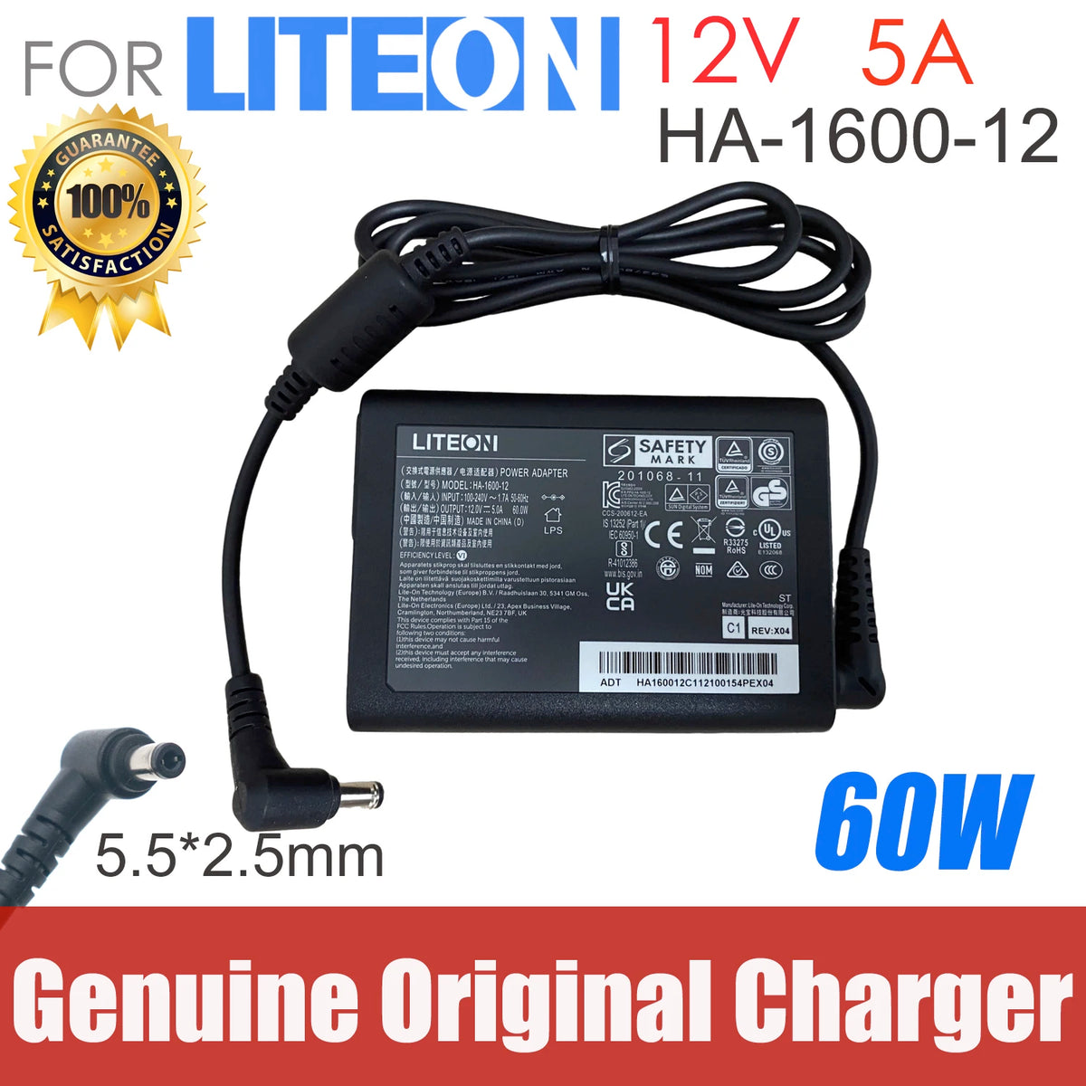 Original HA-1600-12 LITEON 12V 5A Power Adapter Charger 60W Laptop Power Supply PA-1061-81 PA-1061-0 5.5*2.5mm