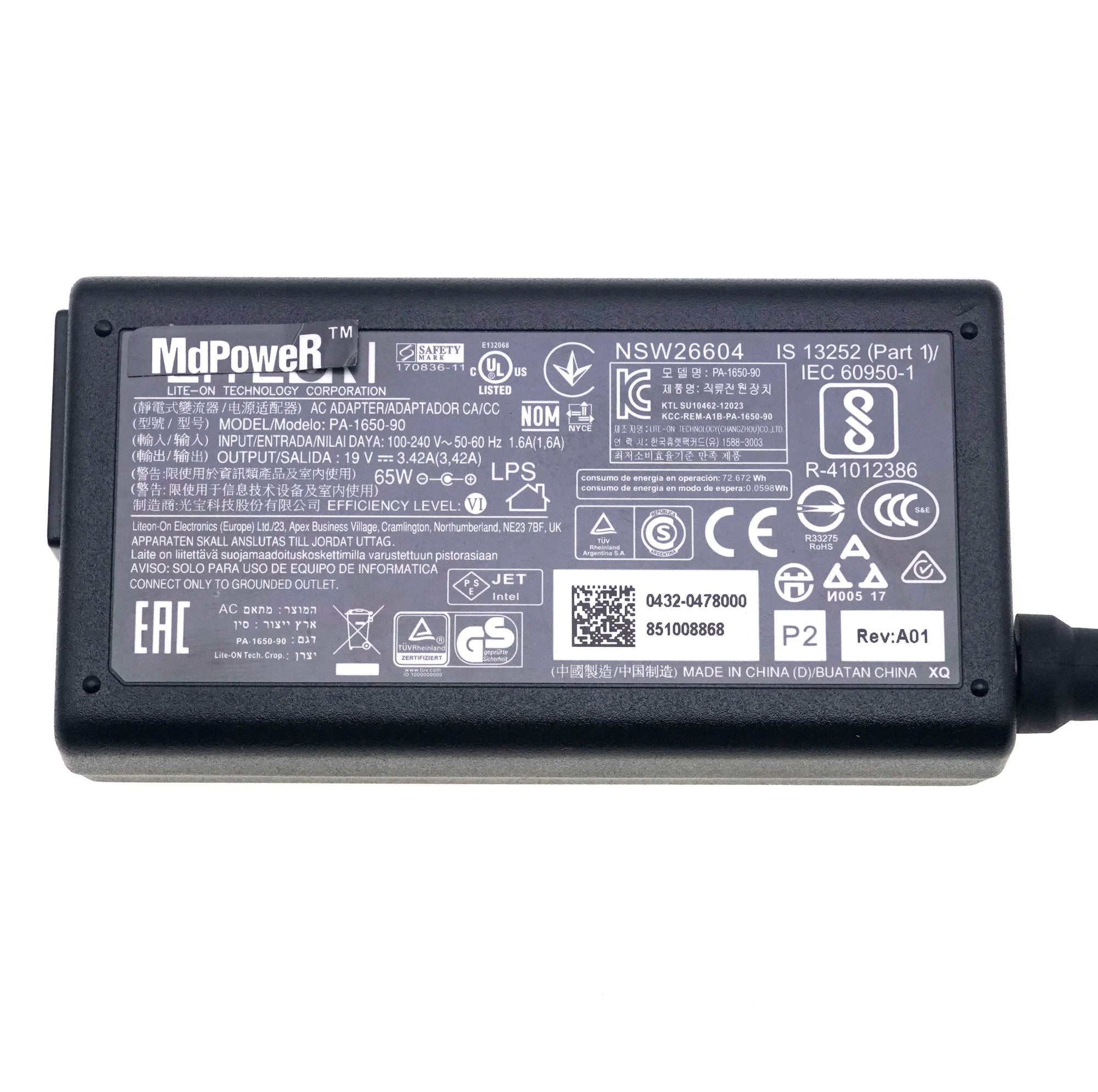 Genuine 19V 3.42A 65W 5.5x2.5mm LITEON PA-1650-90 A11-065N1A AC Adapter For GATEWAY 4028GZ 4010JP M255 CX2620h Laptop Charger