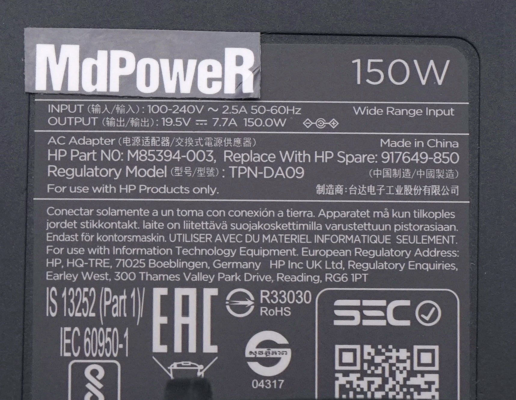 Genuine TPN-DA09 917649-850 776620-001 19.5V 7.7A AC Adapter for HP TPN-LA09 Q173 Q174 ZBOOK 15 G3 G4 OMEN 15 PAVILION charger