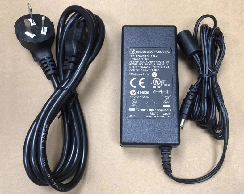 Original NU60-F150333-12 AC Adapter 15V 3.33A 2A 3A 3.5A Charger For LEI Leader Electrionic Power Supply 5.5*2.5mm