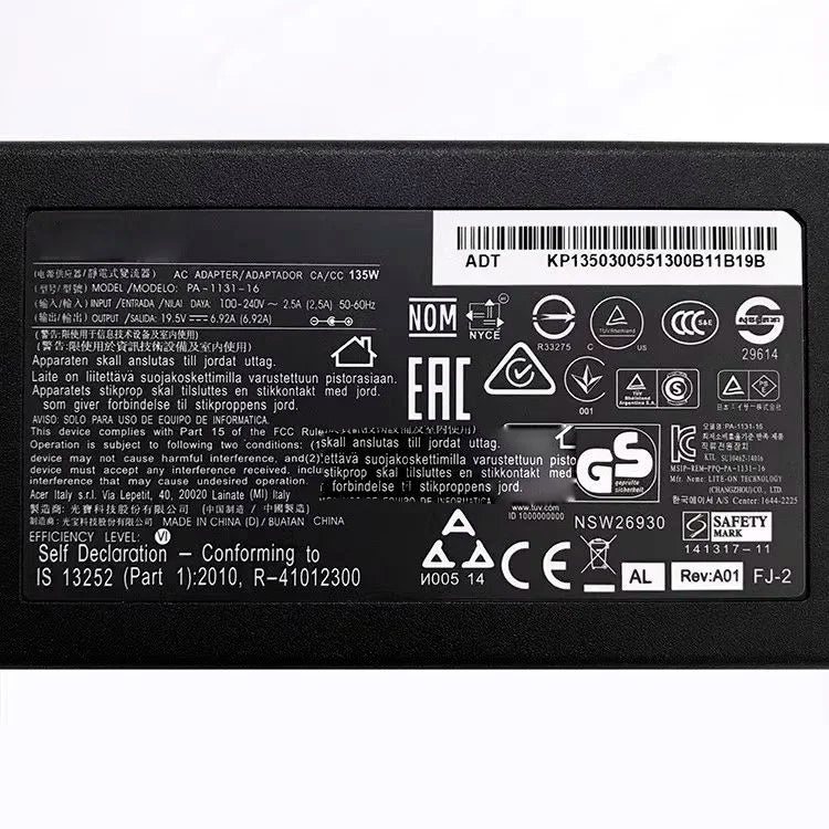 Original 19.5V 6.92A 135W A18-135P1A PA-1131-26 Laptop AC Adapter Charger For ACER ASPIRE 7 NITRO 5 Series Power Supply Genuine