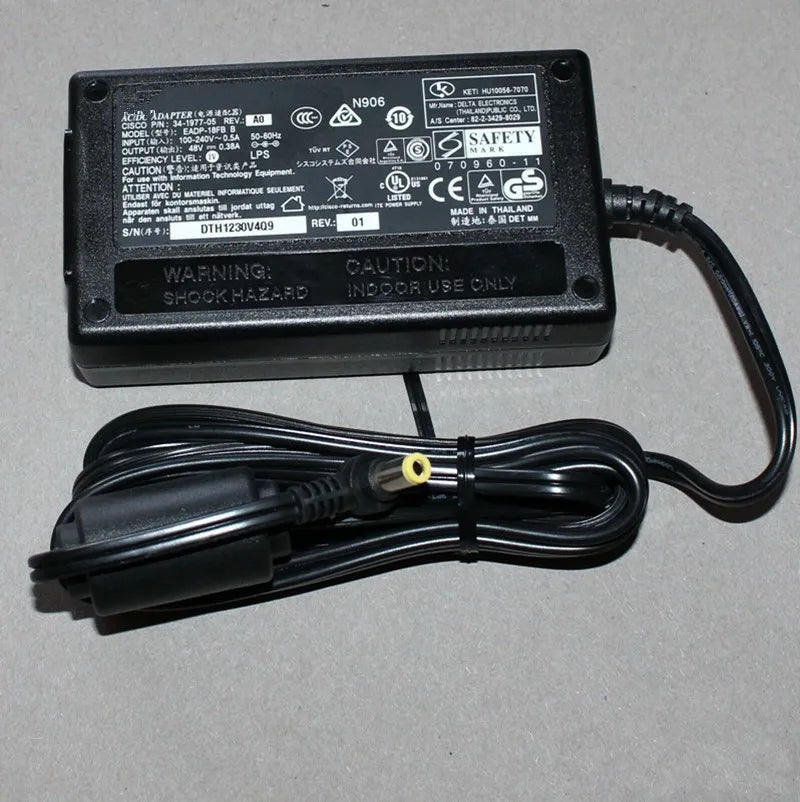 Original 48V 0.38A EADP-18FB B 34-1977-04 AC/DC Adapter Charger for Cisco AIR-PWR-B  AP1142N AP1042N 1252AG 1262N Power Supply