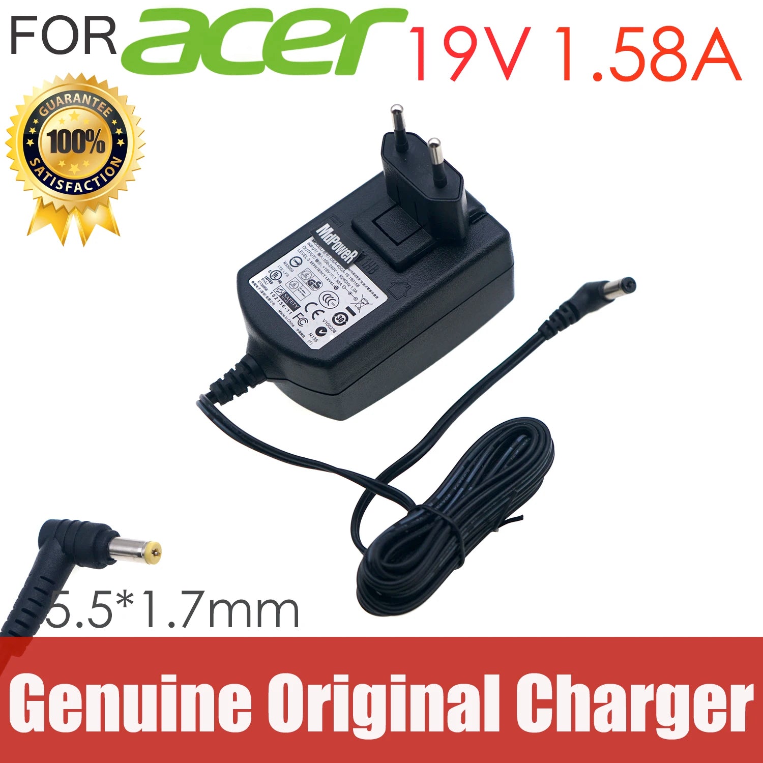 19V 1.58A Power Adapter For Acer LCD Monitor Power Supply G196HQL G206HL S190WL D255E G206HQL HP-A0301R3 DSA-40CA  S201HL S211HL