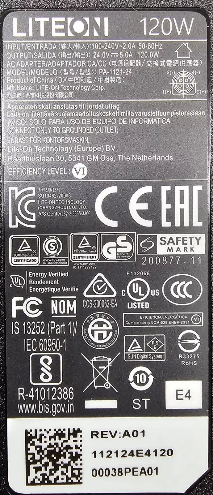Genuine LITEON PA-1121-24 24V 5A 120W AC Adapter Charger Power Supply 4 Pin Din Plug