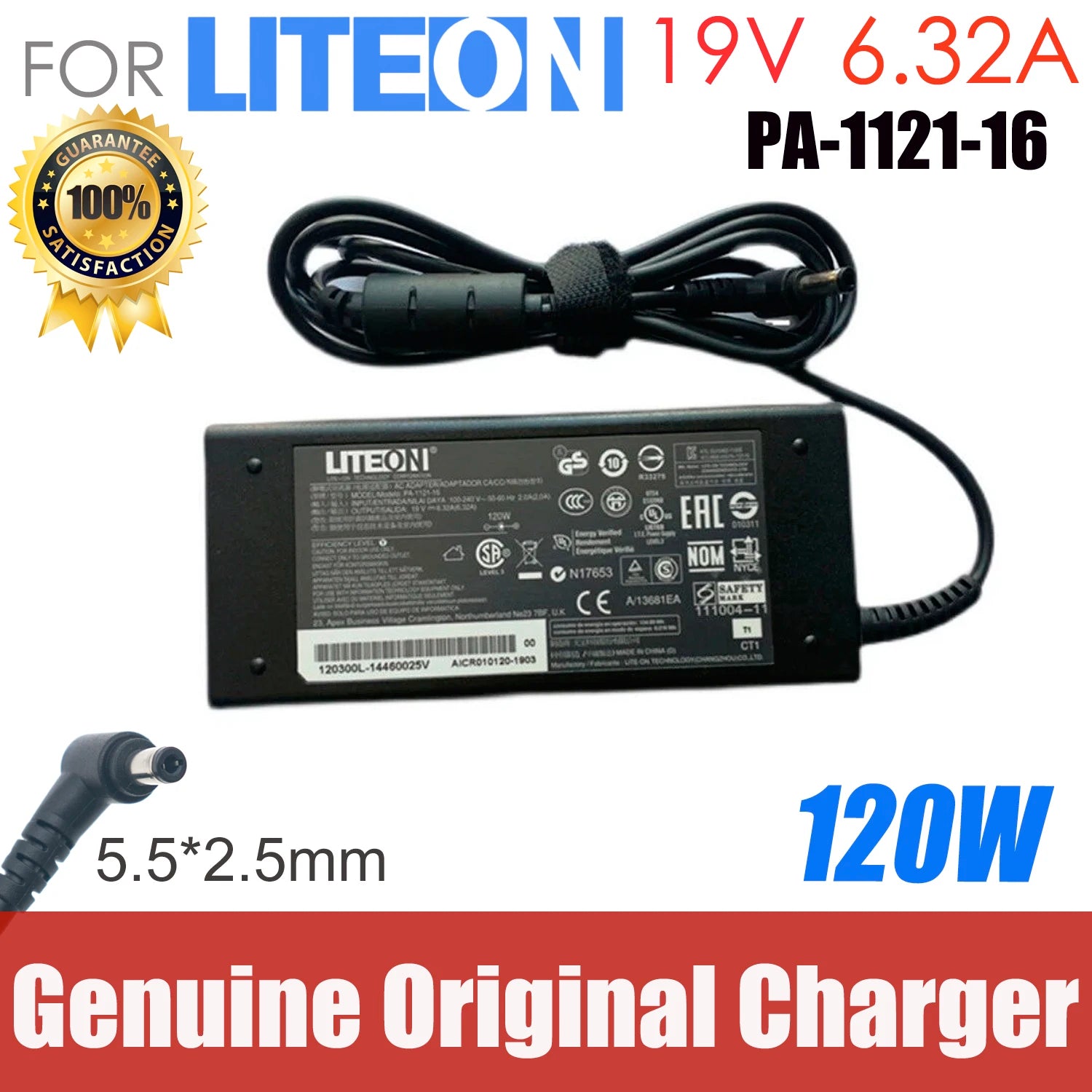 Original LITEON PA-1121-16 AC Power Adapter Charger 19V 6.32A 120W 5.5x2.5mm Laptop Power Supply Adaptor