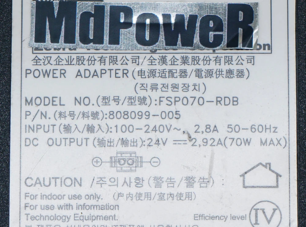 Genuine Power Adapter Charger FSP070-RDB 24V 2.92A 2 hole for Zebra Printer Scanner Power Supply 808099-005 9NA0700502