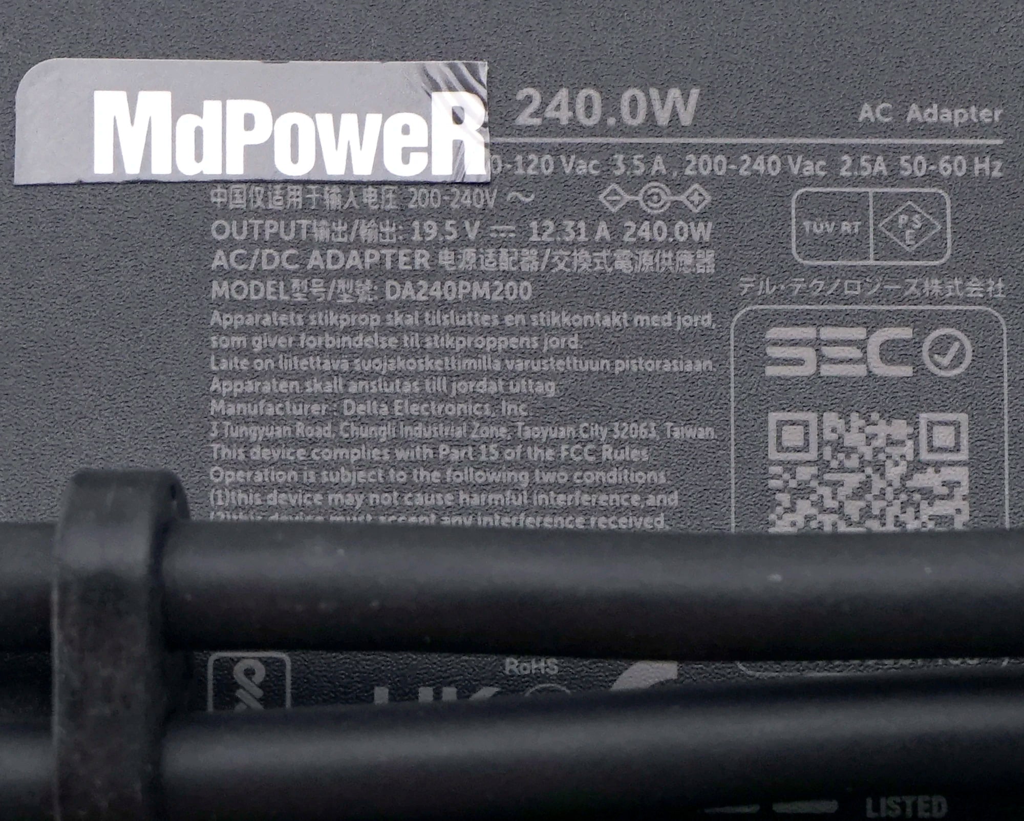 19.5V 12.31A 240W GaN Laptop AC Adapter Charger Gallium Nitride For Dell Alienware M15 R2 R3 R4 R5 R6 M17 DA240PM200 HA240PM190