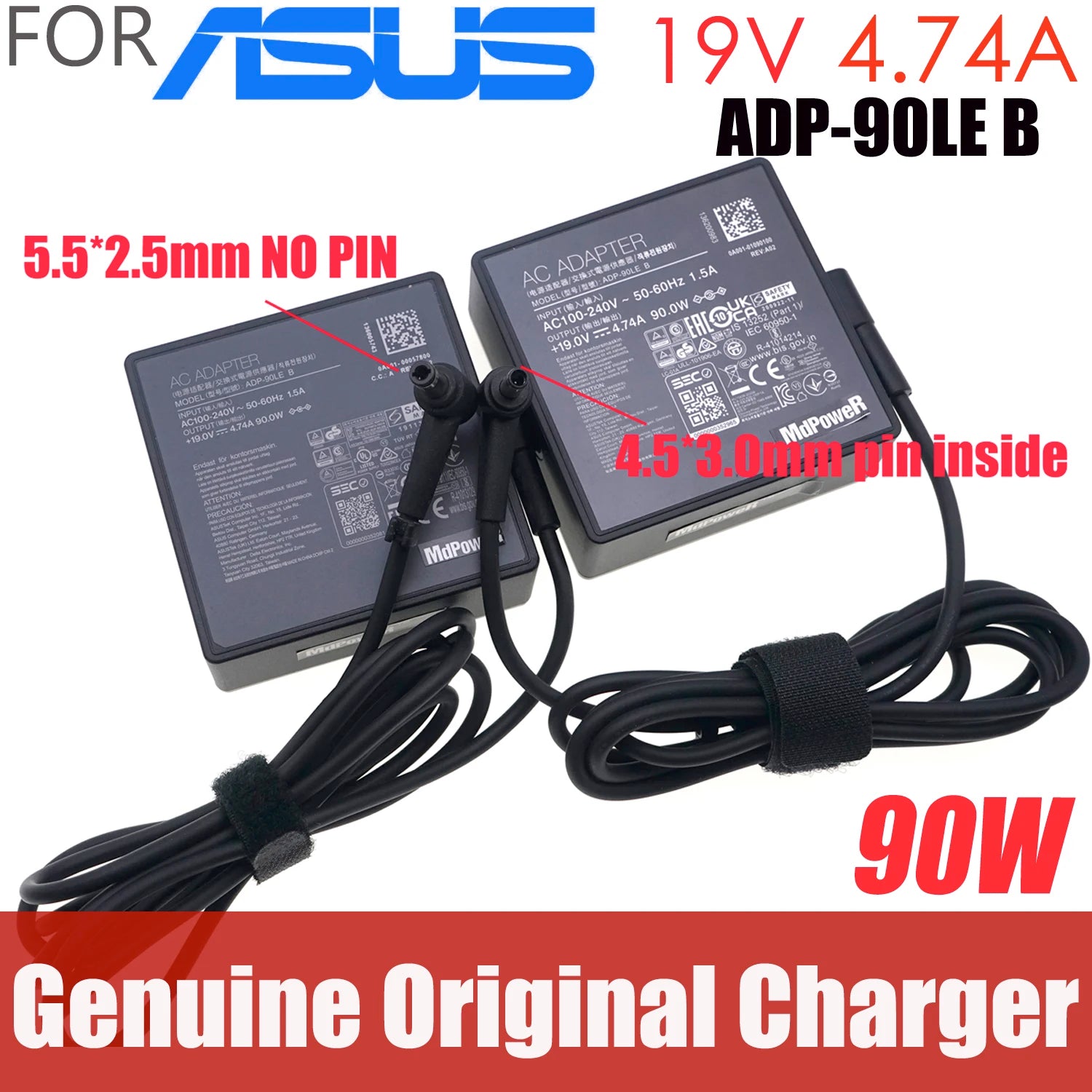 Original 19V 4.74A 90W For ASUS EXA1202YH ADP-90YD B ADP-90LE B AC Adapter Charger 4.5*3.0mm  5.5*2.5mm Power Supply
