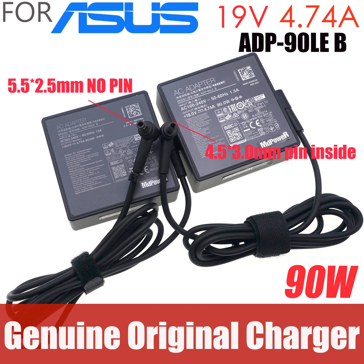 Original 19V 4.74A 90W For ASUS EXA1202YH ADP-90YD B ADP-90LE B AC Adapter Charger 4.5*3.0mm  5.5*2.5mm Power Supply