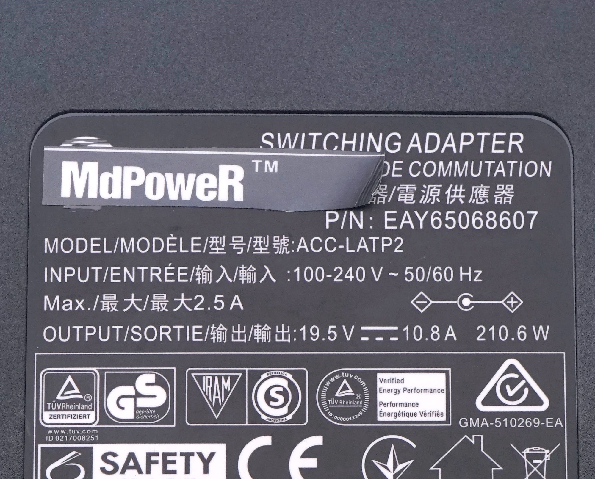 Genuine AC Adapter 210W 19.5V 10.8A ACC-LATP1 EAY65068604 for LG LED/LCD/TV Monitor 32UL950-W 32BL75U-W 32BL75U-W Power Supply