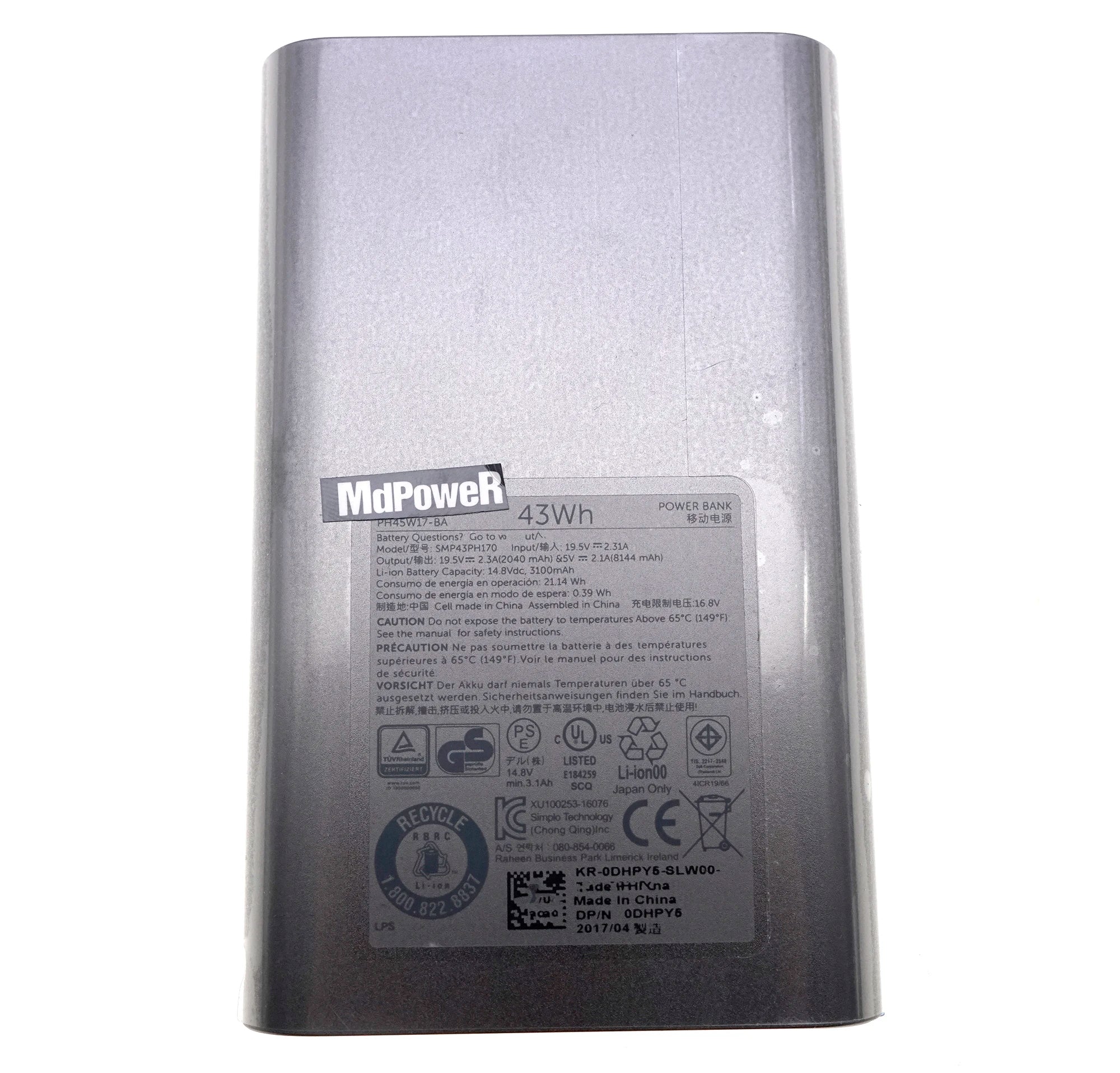 19.5V 2.31A 45W laptop AC Adapter 10000mAh Power bank 43Wh for Dell DP/N:05G53P 0DHPY5 TYPE-C SMP43PH170 LA45NM170 PH45W17-BA