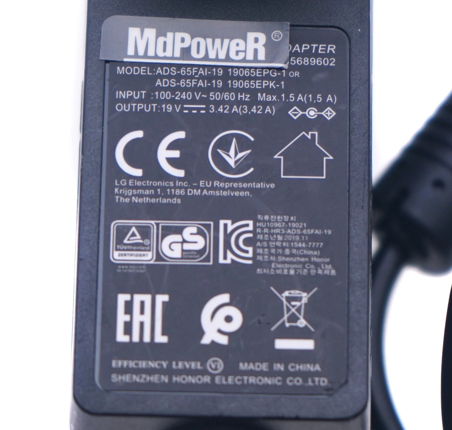 Original 65W 19V 3.42A ADS-65FAI-19 LCAP40 Adapter Charger DA-65G19 A-1650-6 LCAP39 For LG LCD Monitor Power Supply EU wall plug