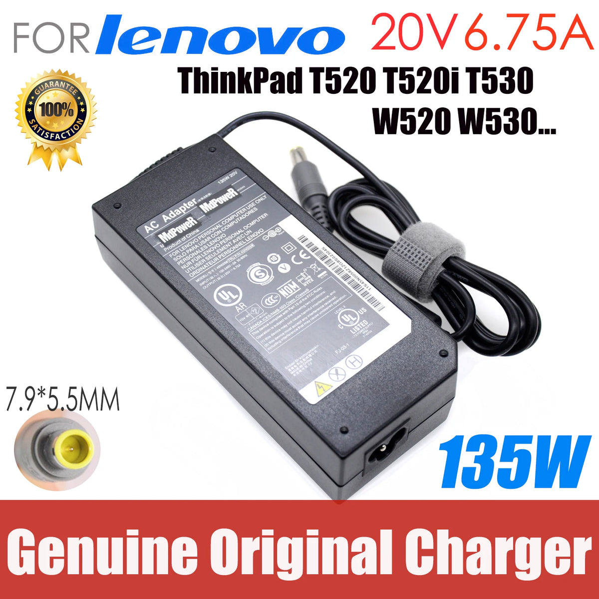 Original 20V 6.75A 135W Laptop AC Adapter Charger FOR Lenovo ThinkPad T520 T520i T530 W520 W530 45N0058 45N0055 45N0059
