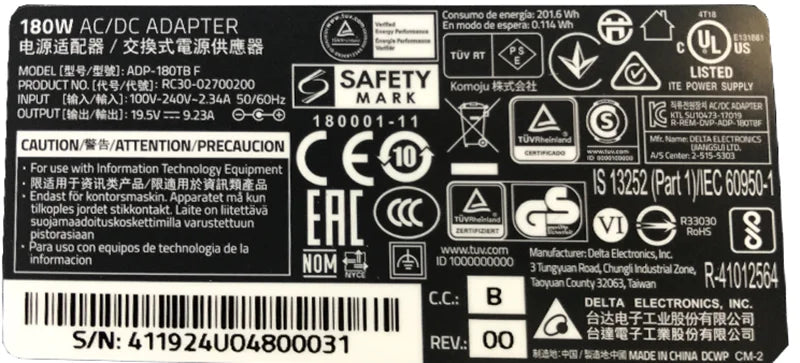 New Genuine ADP-180TB F 19.5V 9.23A 180W Charger AC Adapter For RAZER Blade RZ09 14 15 Blade Pro 17 2011-2017 laptop RZ09-0195