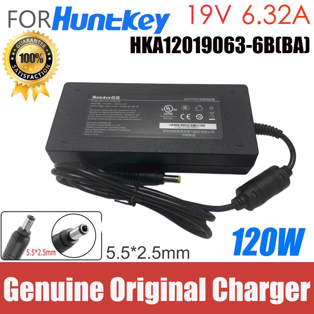 New Genuine Huntkey 19V 6.32A 120W HKA12019063-6B Laptop AC Adapter Charger for Intel NUC NUC6i7KYK  Power Supply HDZ1201-3C