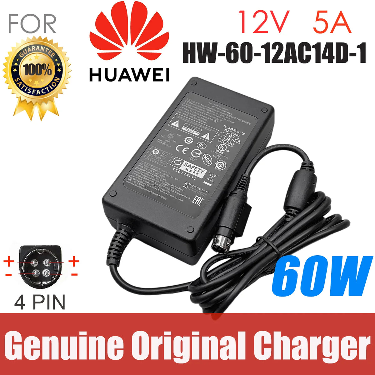 Genuine for HUAWEI HW-60-12AC14D-1 Power Supply 12V 5A 4PIN 60W AC Adapter Charger